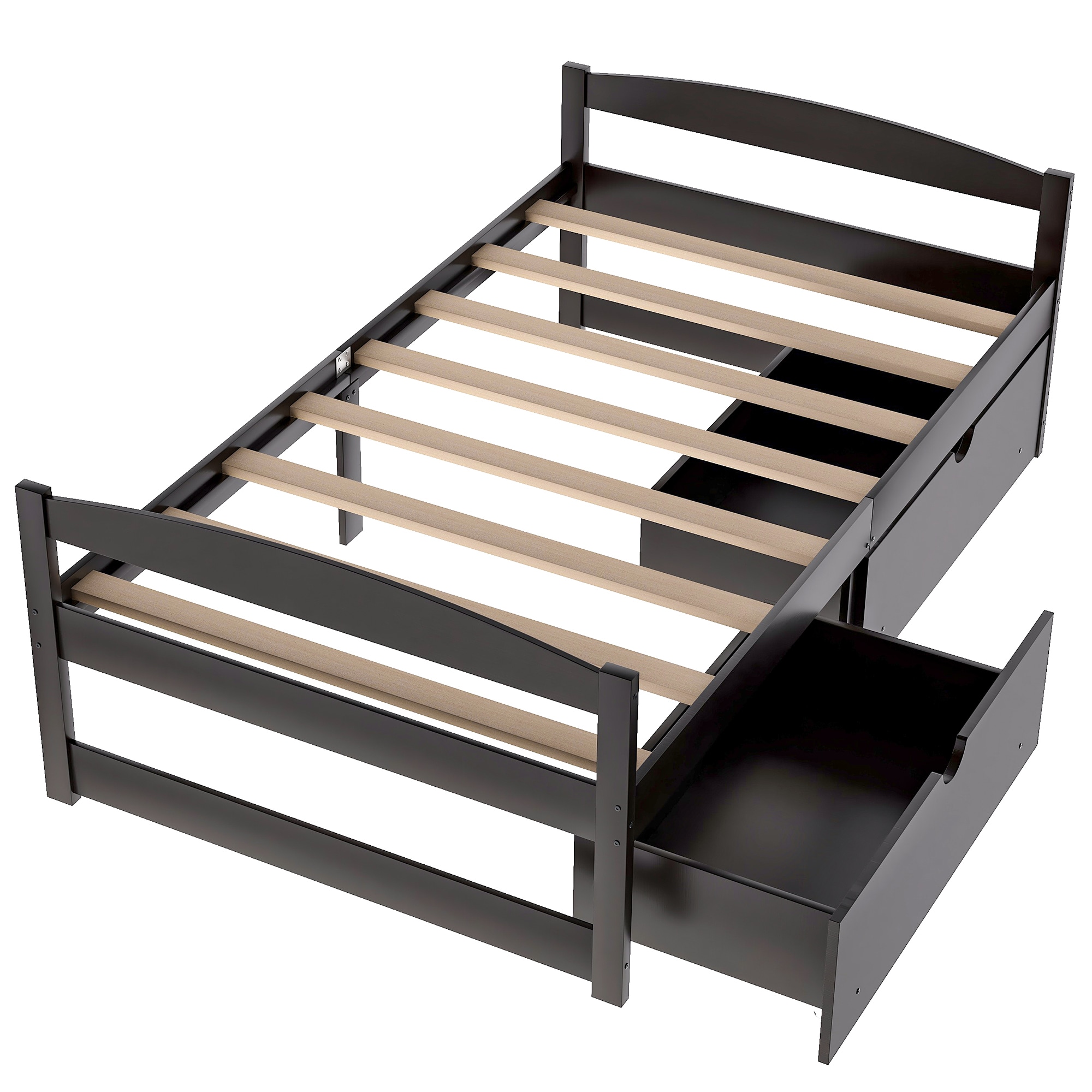 Qualler BWM195910P Espresso Twin Wood Platform Bed with Storage