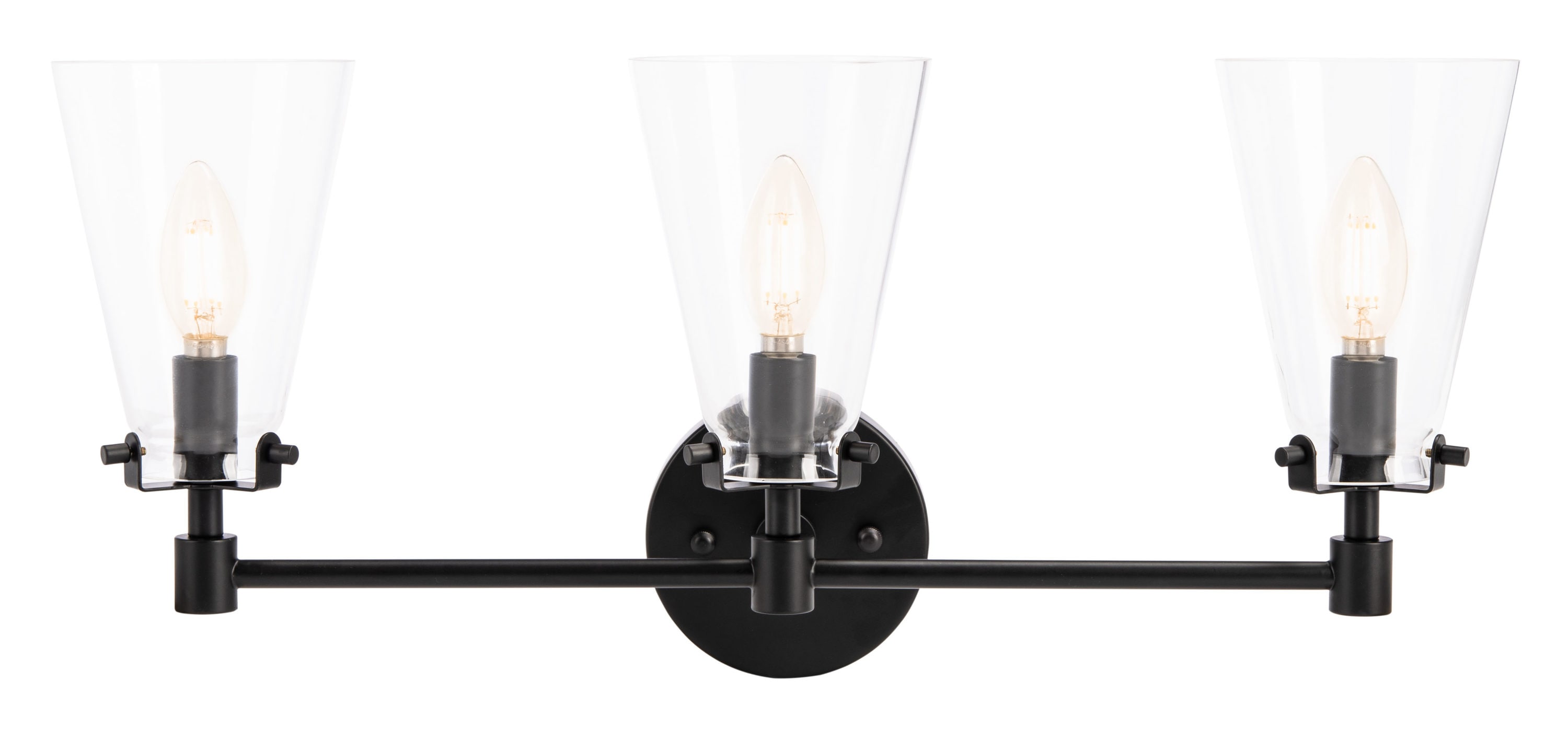 Matte Black Glass Shade Vanity Sconce, 3-Light