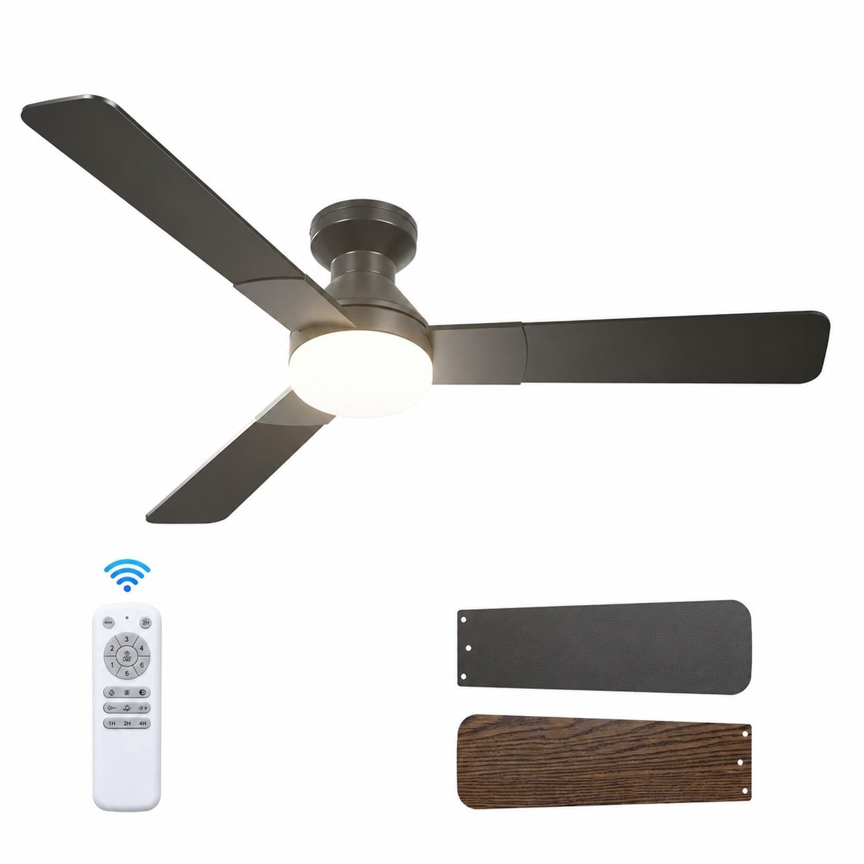 AOIZGMY  52 Inch Ceiling Fan with Light Remote Control Low Profile Flush Mount Indoor Outdoor Reversible Quiet Dimmable 3CCT Bedroom Living Room