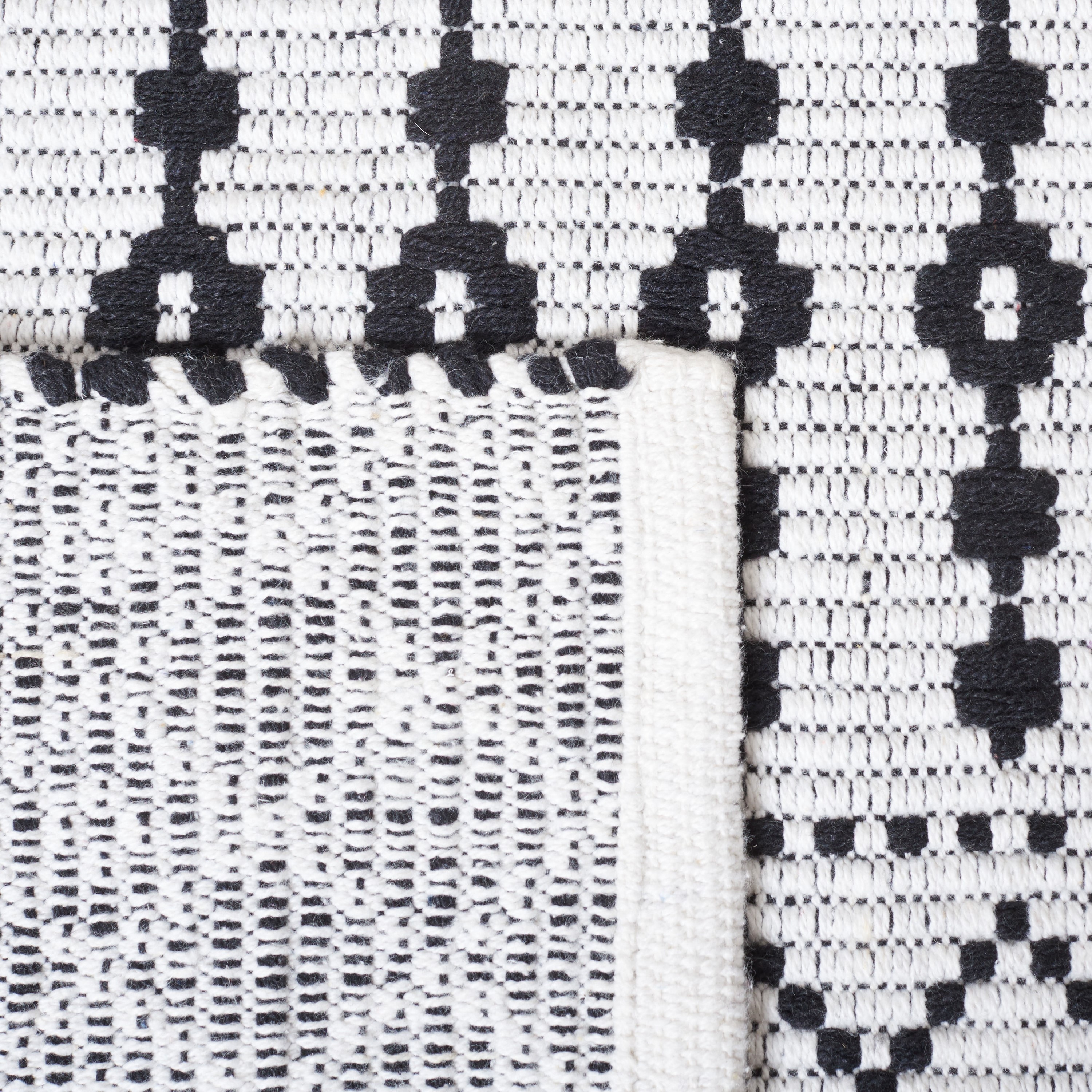 Black and White 4' x 6' Handmade Flat Woven Kilim Rug