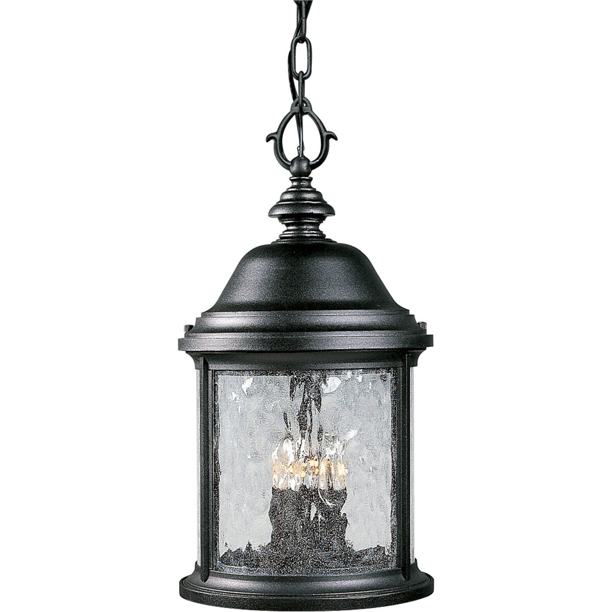 Progress Lighting Ashmore 3 Light Textured Black Transitional Seeded Glass Lantern Outdoor