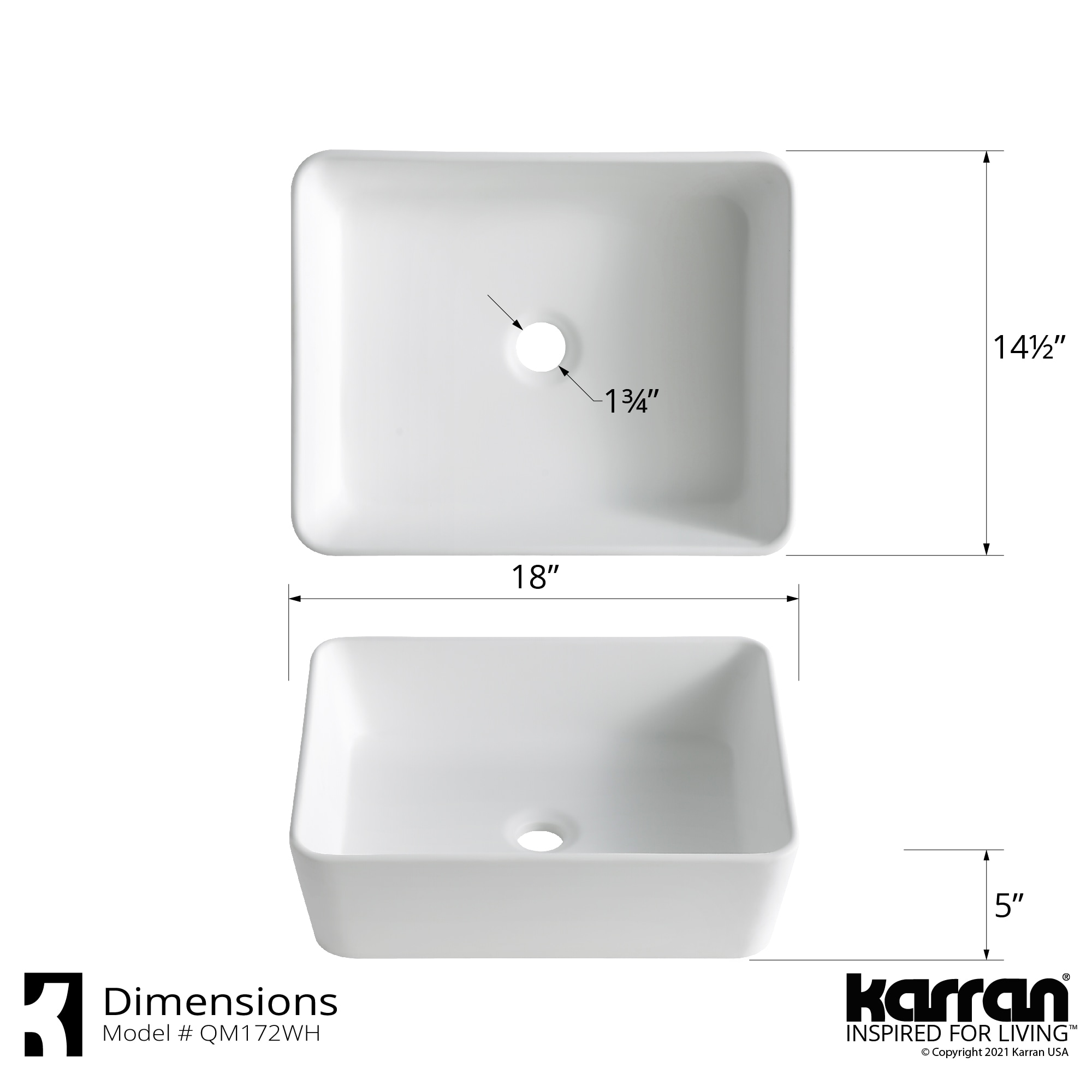 Karran Quattro Vessel Rectangular White Bathroom Sink (18-in x 14.5-in ...