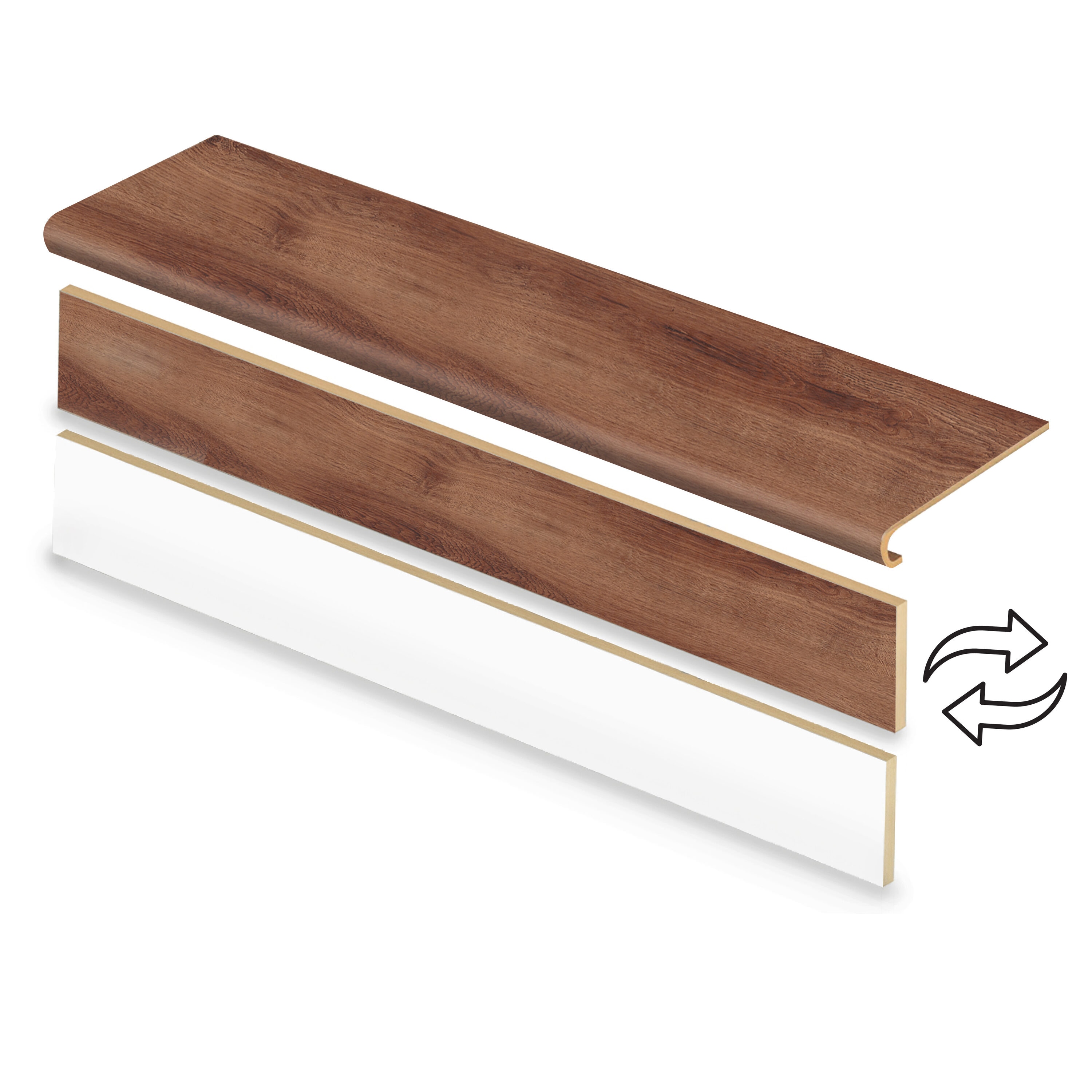 Zamma Cap A Tread Stair Renewal System 47-in x 12.125-in x 1.6875-in Claret Oak Type 1 Kit with Reversible Riser Laminate Bullnose Stair Tread #20C077146