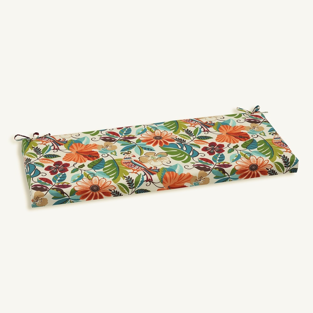 Pillow Perfect 586540 Lensing Jungle 18-in x 45-in Ivory Patio bench cushion