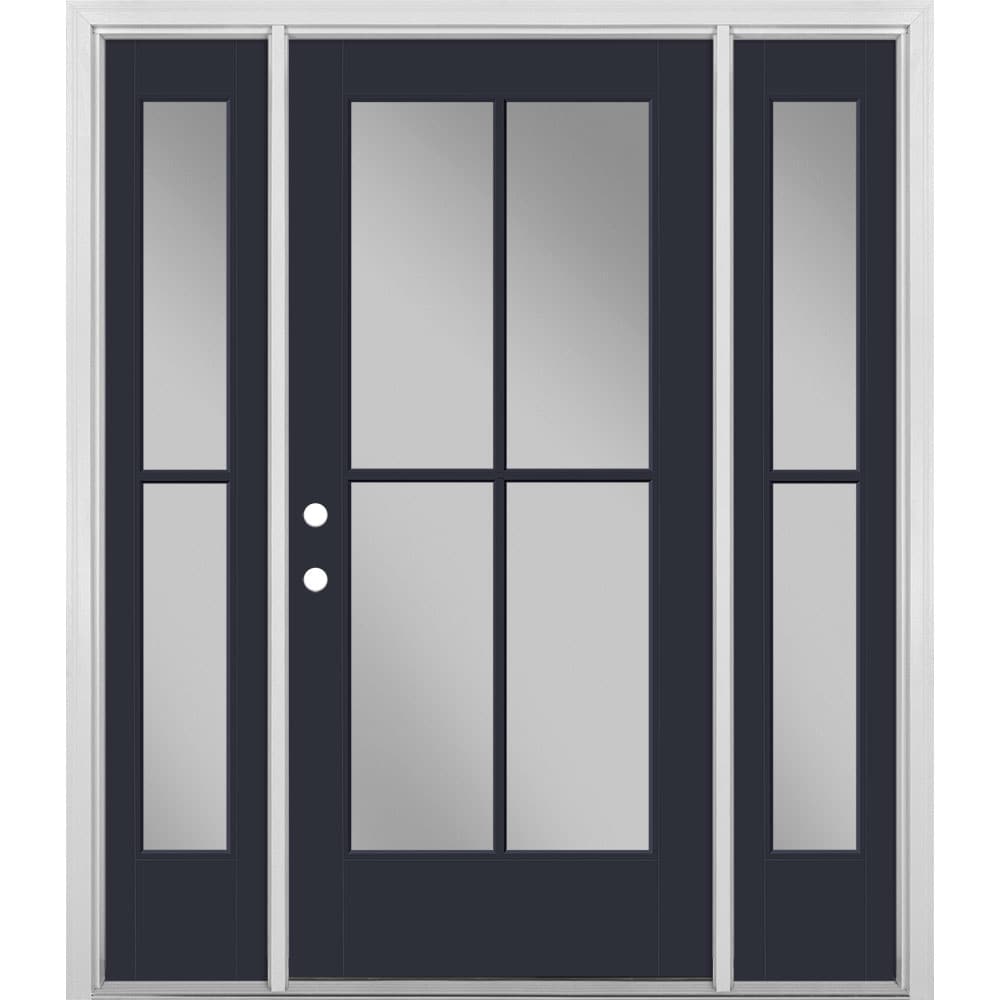 Masonite 1524190 64-in x 80-in x 4-9/16-in Fiberglass Full lite Right-hand inswing Eclipse Painted Prehung Front Door with Sidelights with Brickmould Insulating core