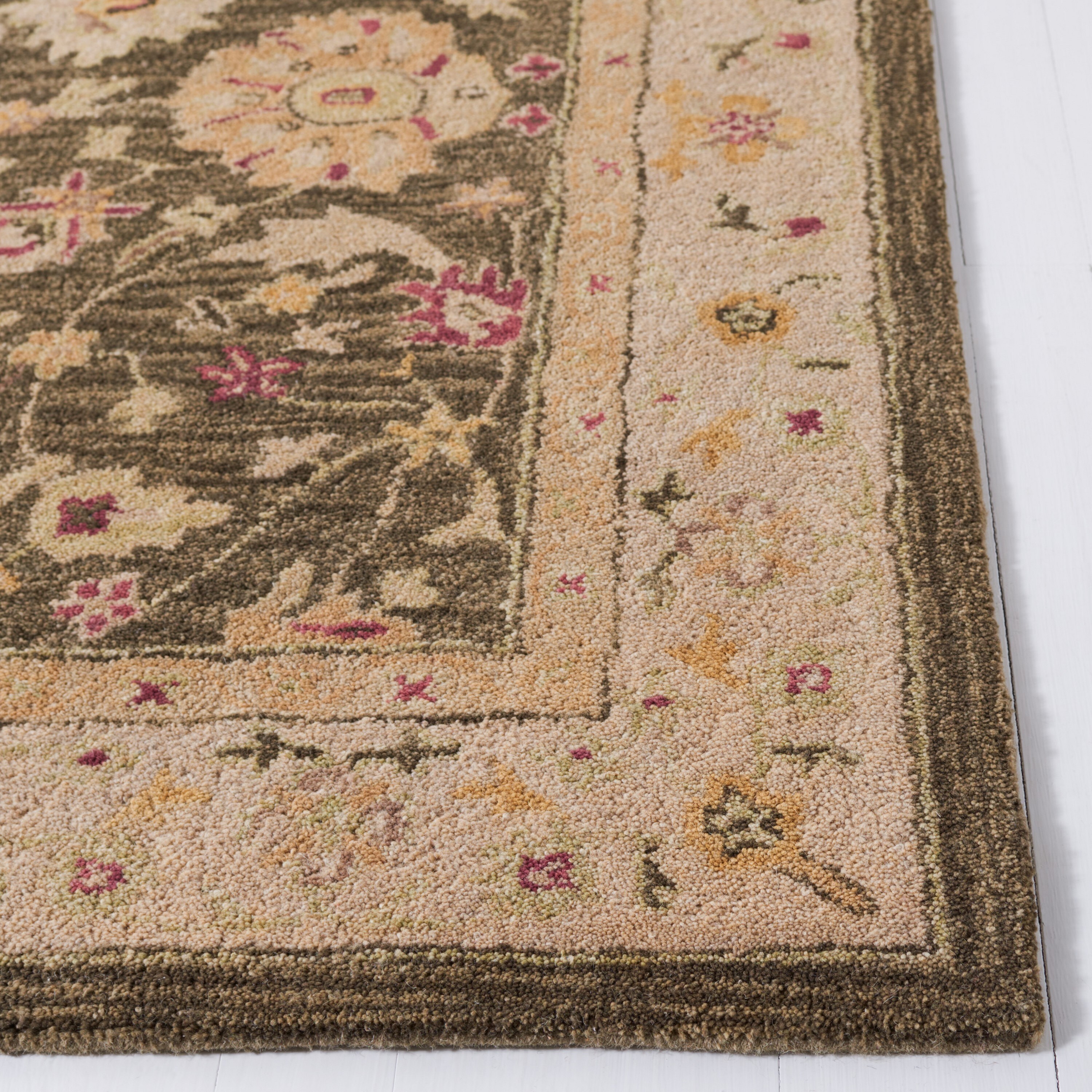 Olive Grey and Beige Hand-Tufted Wool Runner Rug