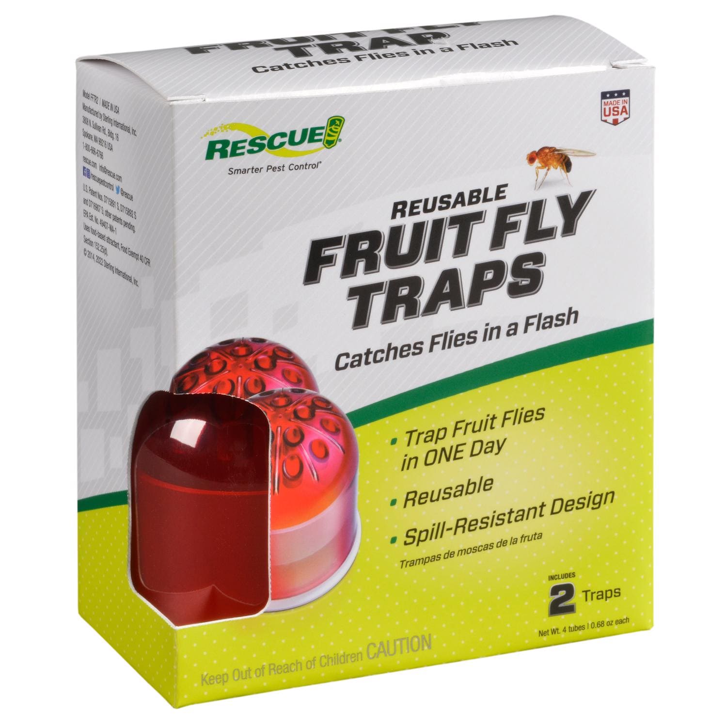 RESCUE!  Reusable Fruit Fly Traps - Set of 2 with Long-Lasting Liquid Bait
