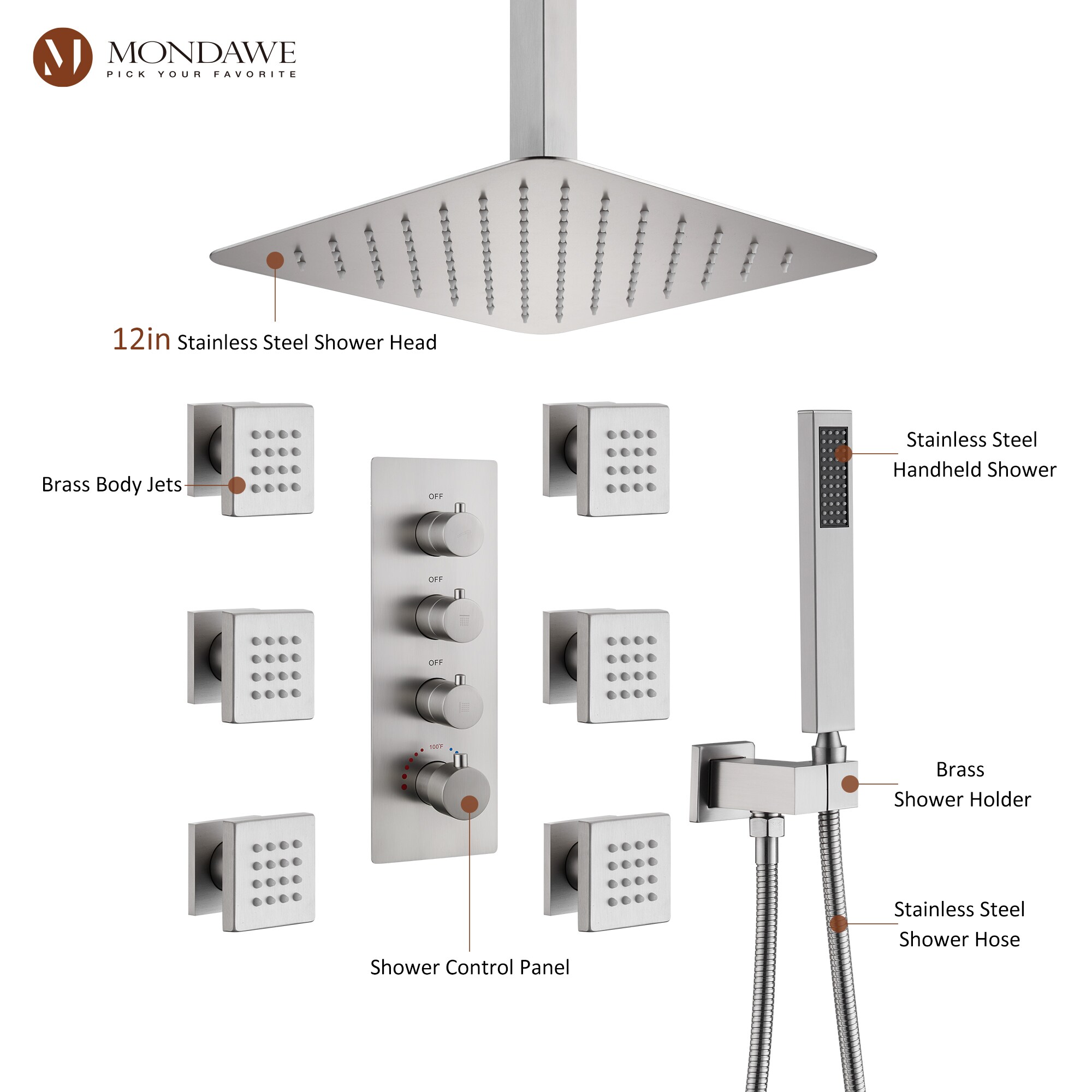 Mondawe WF6310-12BN Showerhead-Bar-Panels - View #8