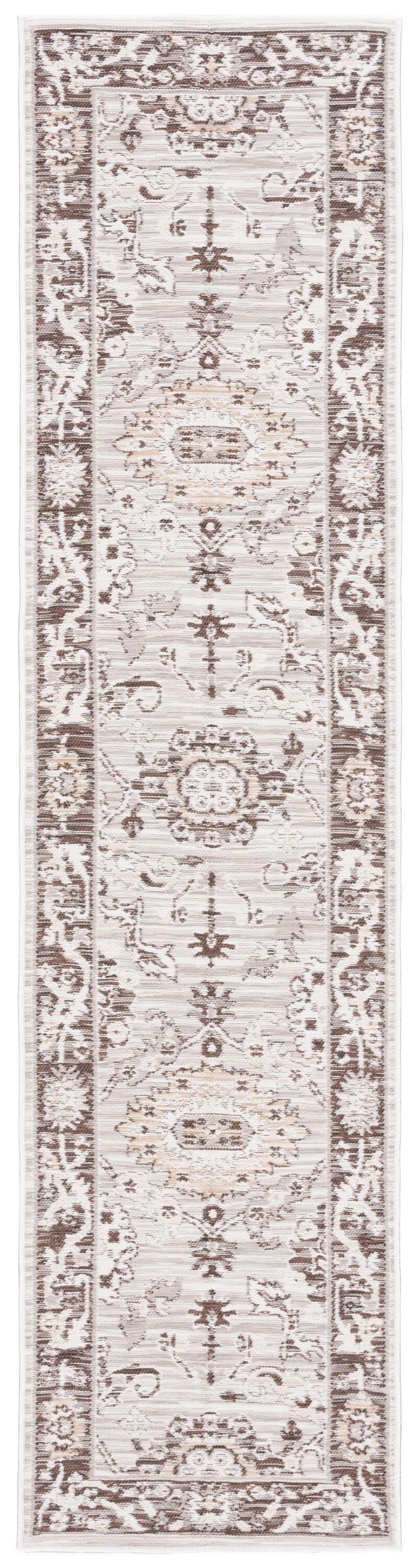 Safavieh SUN624F-28 2 x 8 (ft) Loomed Polyester/Polypropylene Gray/Beige Black Rectangular Indoor/Outdoor Floral/Botanical Mid-Century Modern Runner rug