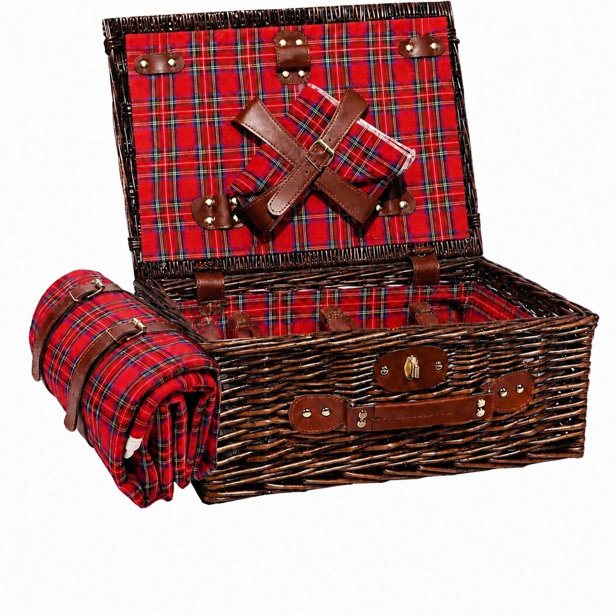 Aoibox  4 Person Wicker Picnic Basket Set with Insulated Cooler and Waterproof Blanket in Natural Willow