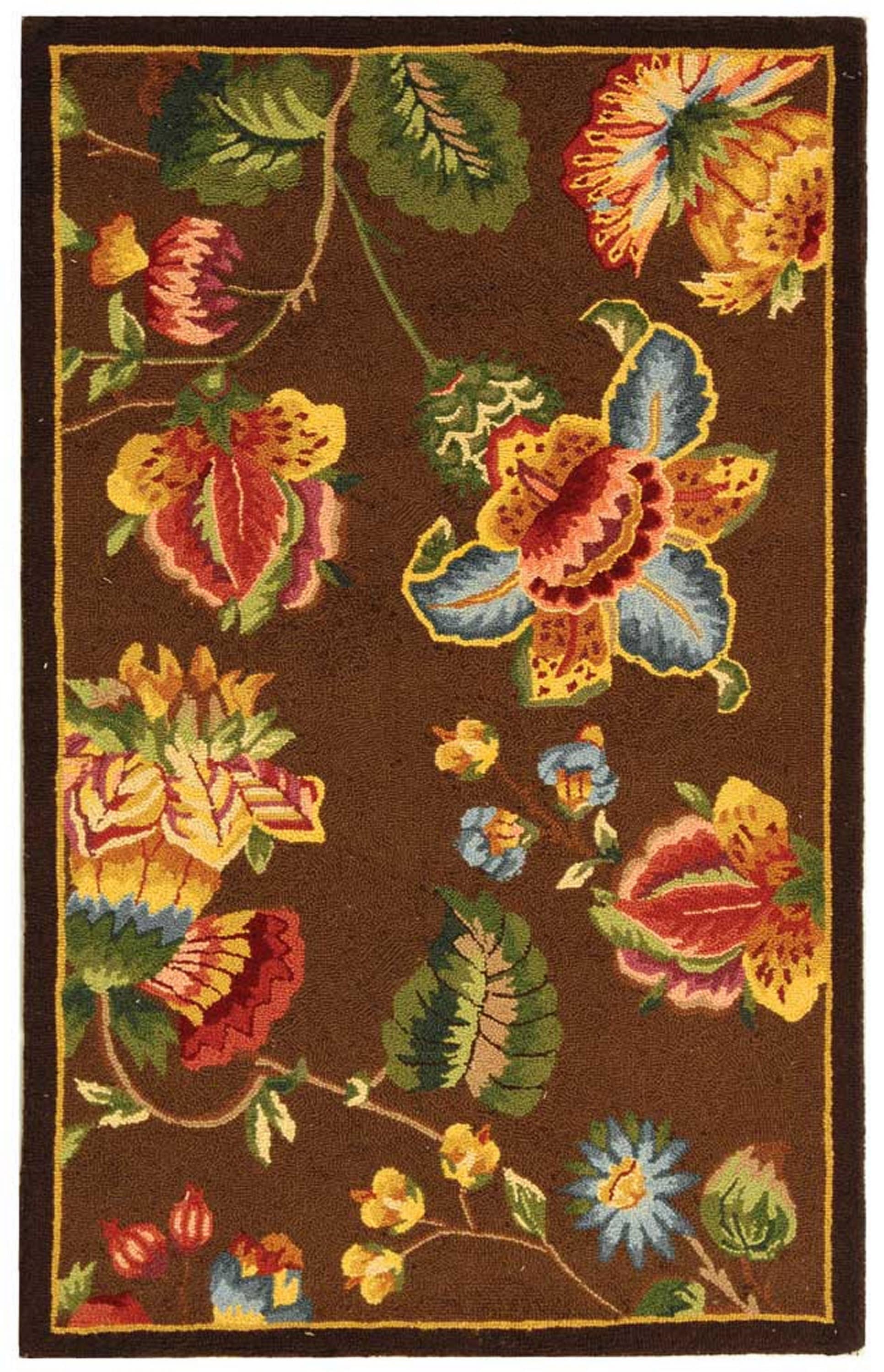 Handmade Floral Brown Wool Area Rug 2'6" x 4'
