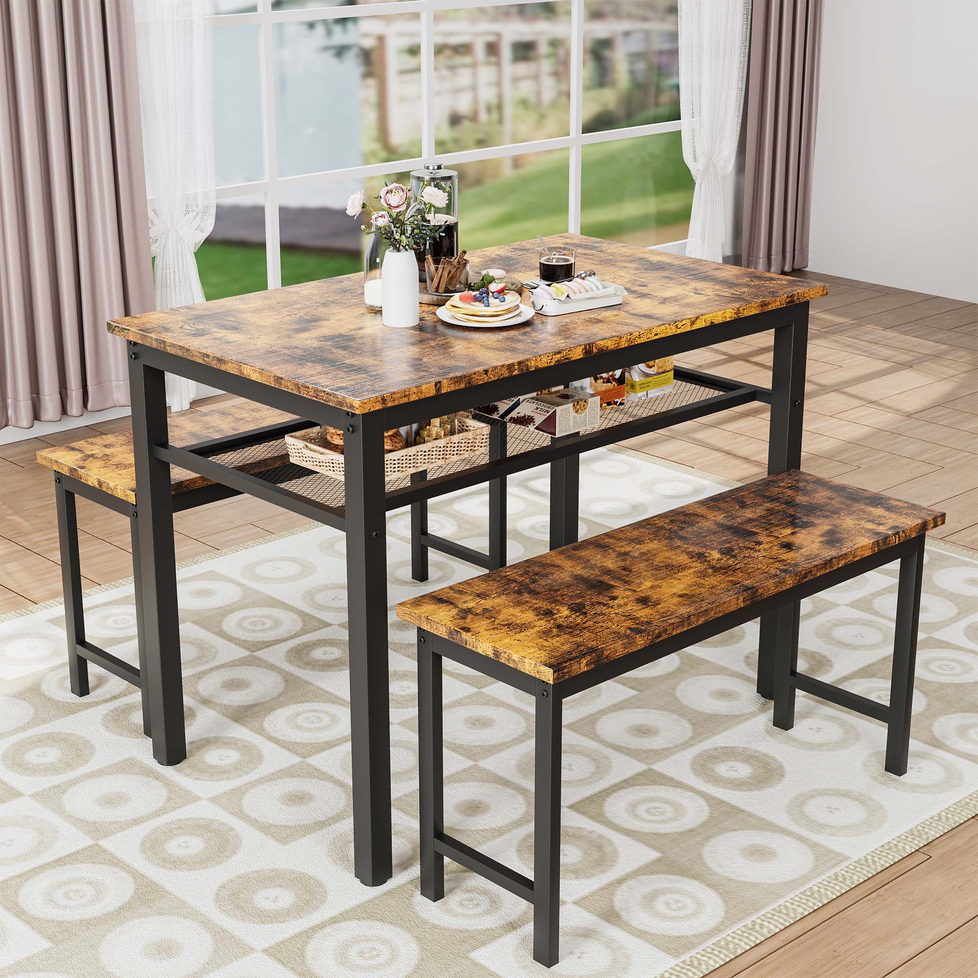 Fun Orange FUN25DS08 Farmhouse Brown Traditional Dining Room Set with Rectangular Table ( Seats 4 )