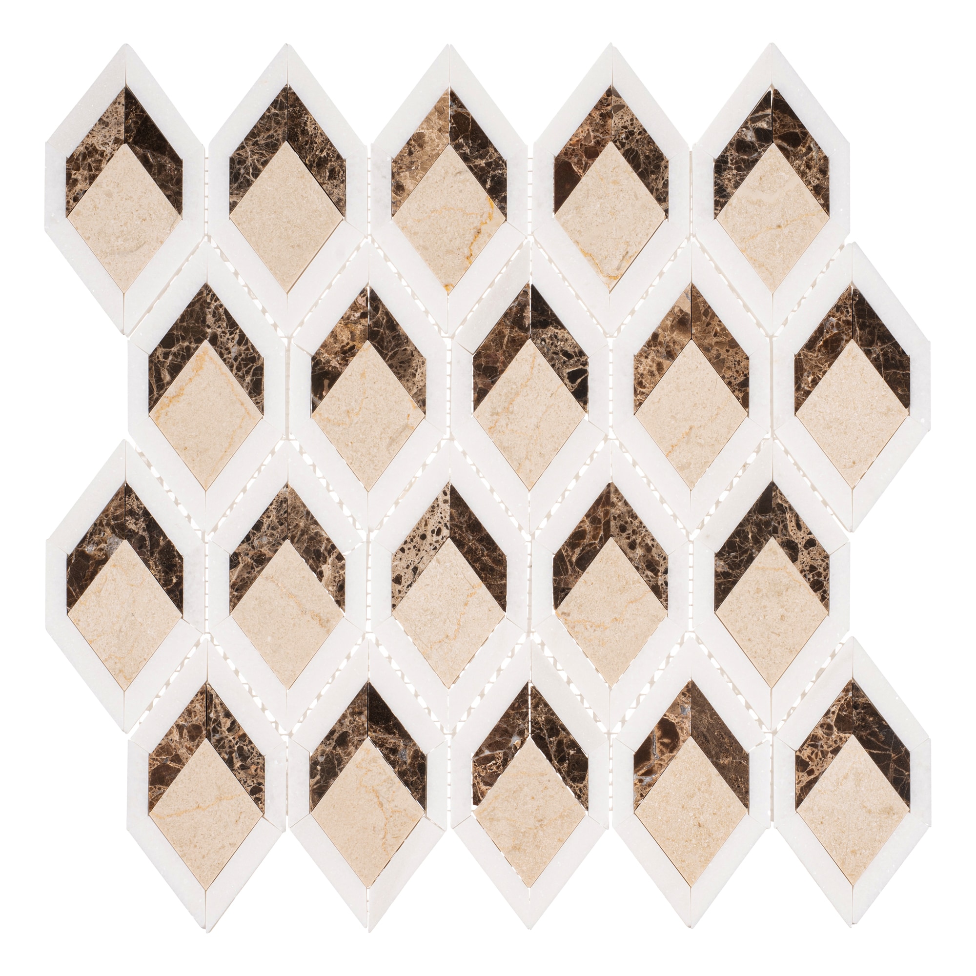Andova Tiles ANDEAS337 EASTON Ecru 12-in x 12-in Glossy Natural Stone Patterned Mosaic Floor and Wall Tile (1.03-sq. ft/ Piece)