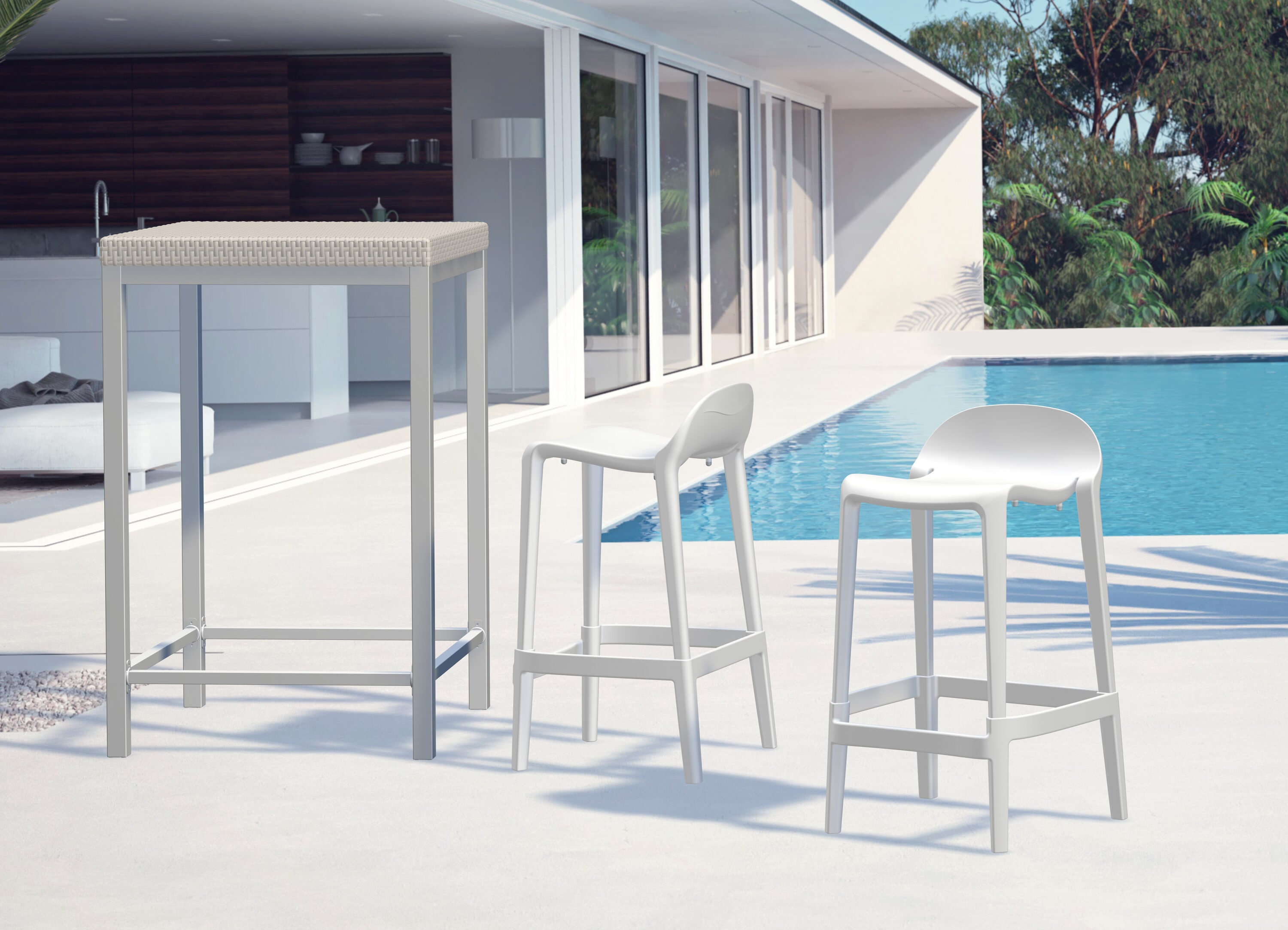 Lagoon 7057W9-CCLGS Joyous Set of 2 Stackable White Resin Frame Stationary Counter-height Chair with Solid Seat