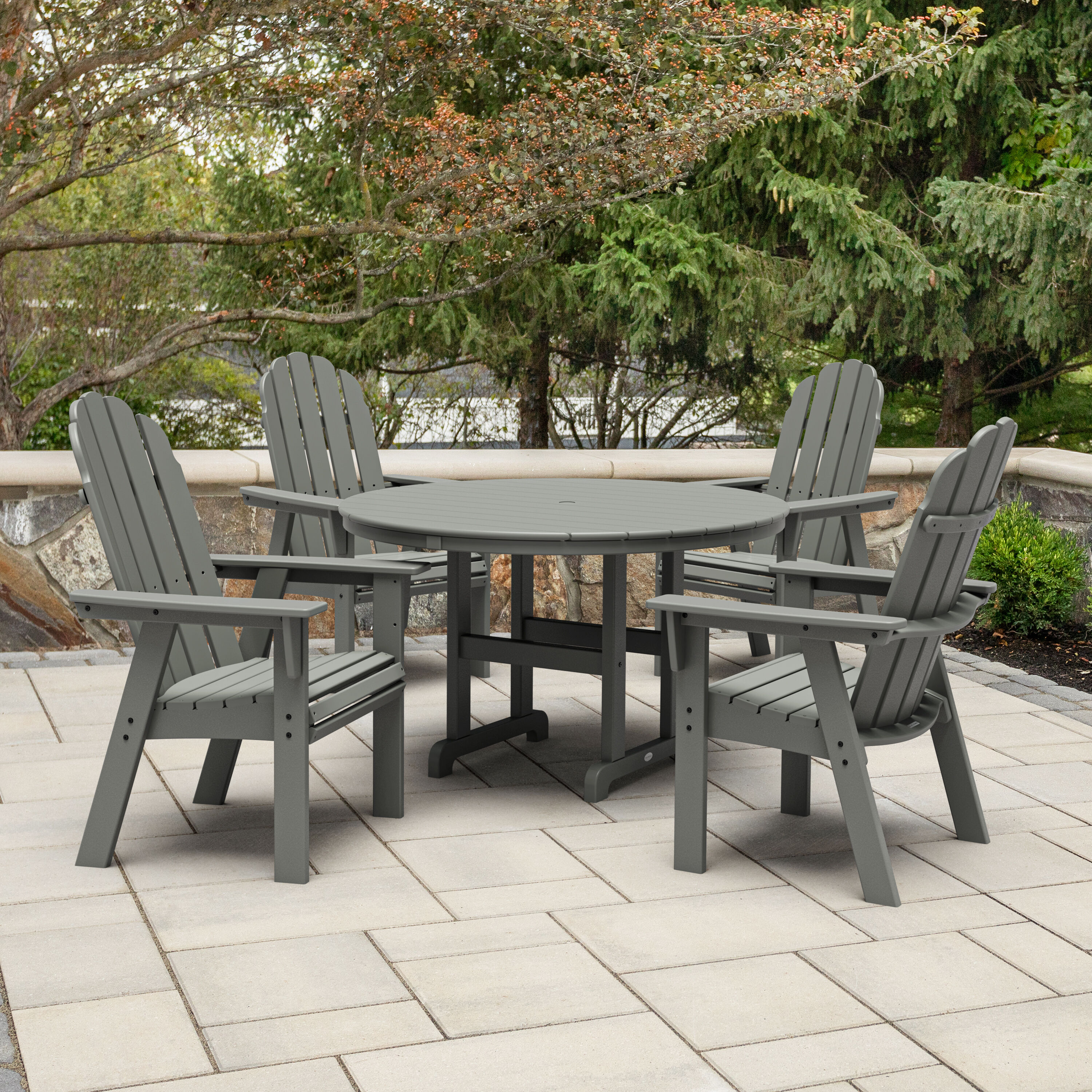 allen + roth by POLYWOOD PWS2727-1-GY Oakport 5 -Piece Slate Grey Patio Dining Set Plastic Round Table with 4 Stationary Chairs