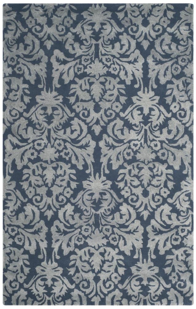 Safavieh BEL156B-5 Bella Alou 5 x 8 (ft) Tufted Synthetic Navy/Gray Rectangular Indoor Damask Area rug