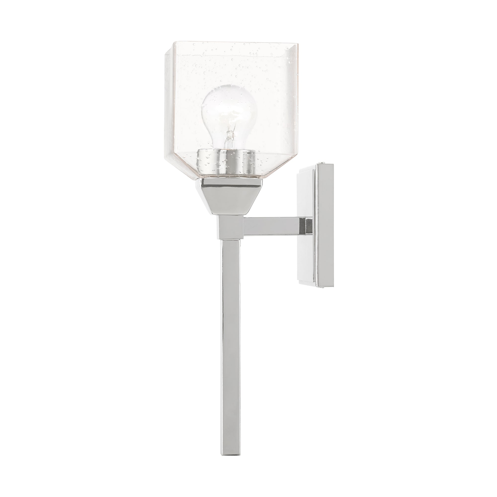 Polished Chrome Vanity Sconce with Clear Seeded Glass Shade
