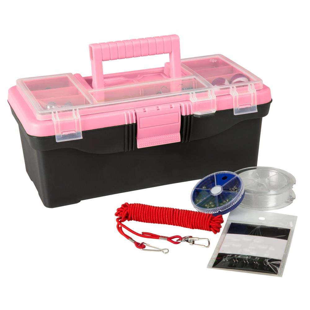 Leisure Sports Fishing Tackle Set and Box - 55 Pieces, Pink and Black