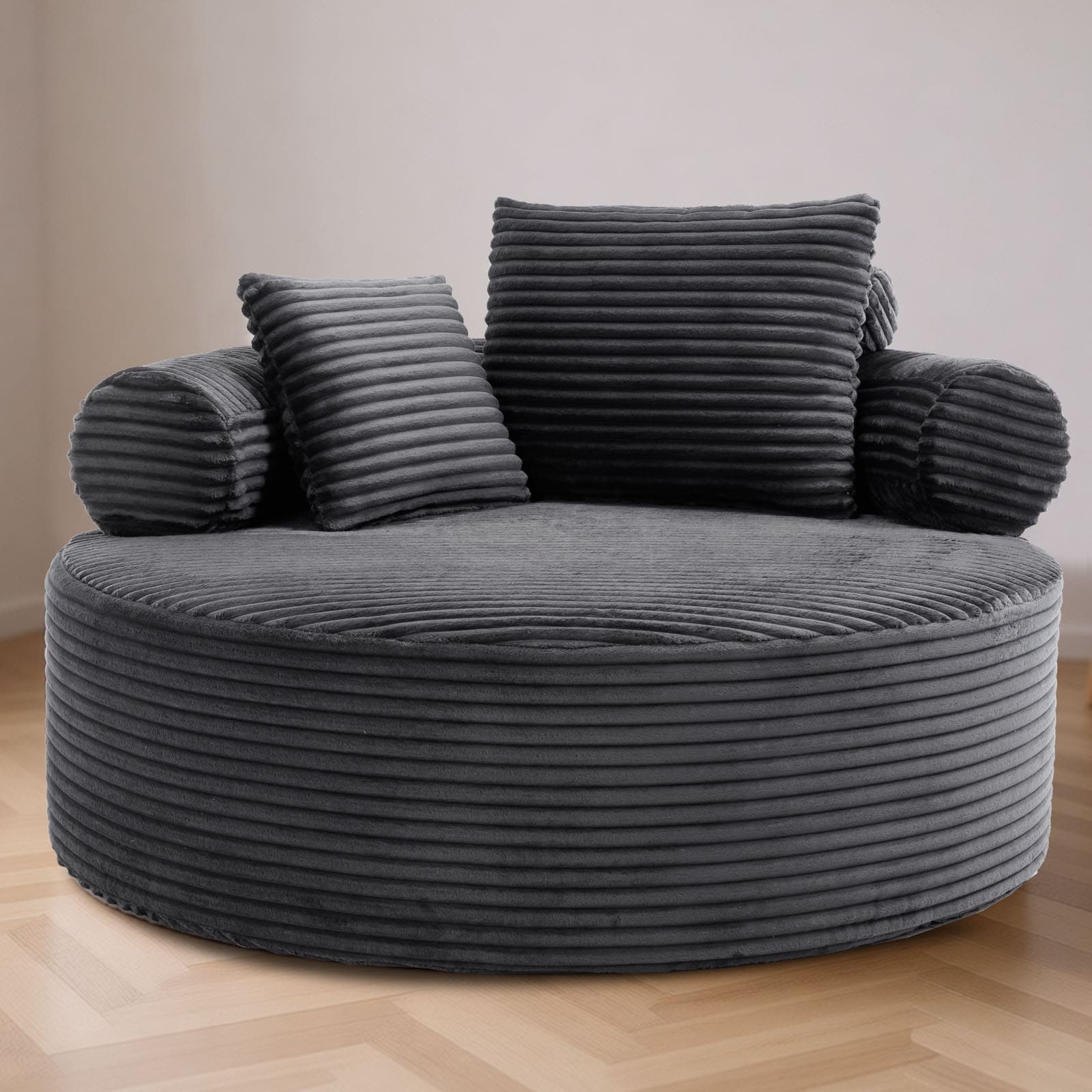 Horizons Prime Grey Round Sofa Bed with Memory Foam and Velvet Upholstery with Three Pillows