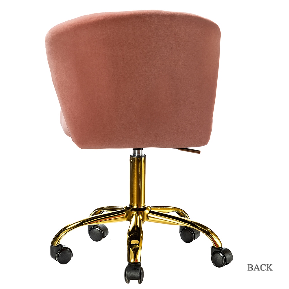 Pink Velvet Swivel Task Chair with Gold Metal Base