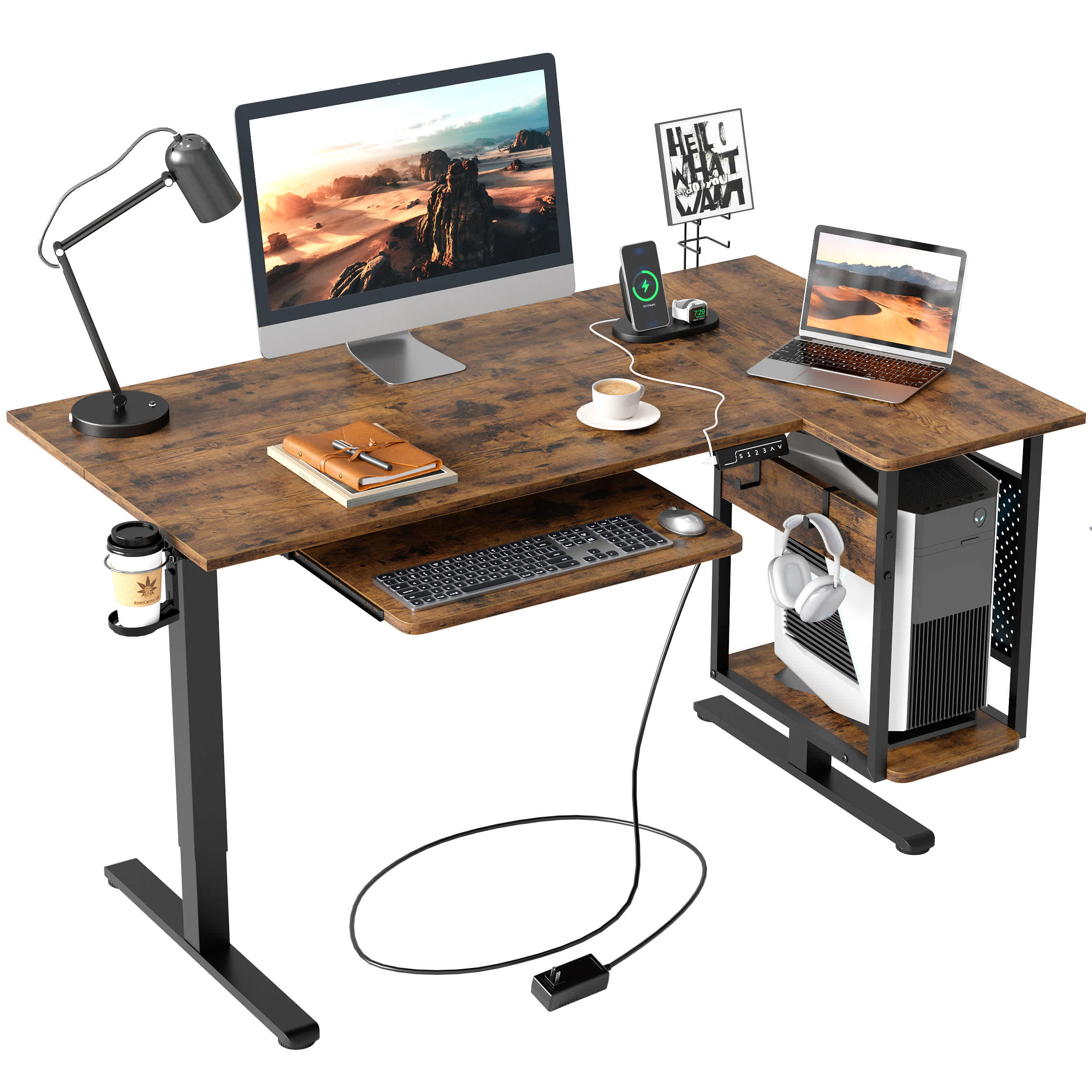 Bestier LOW-H1023145AUS-RST 57.48-in W Brown Computer Desk with Keyboard Tray