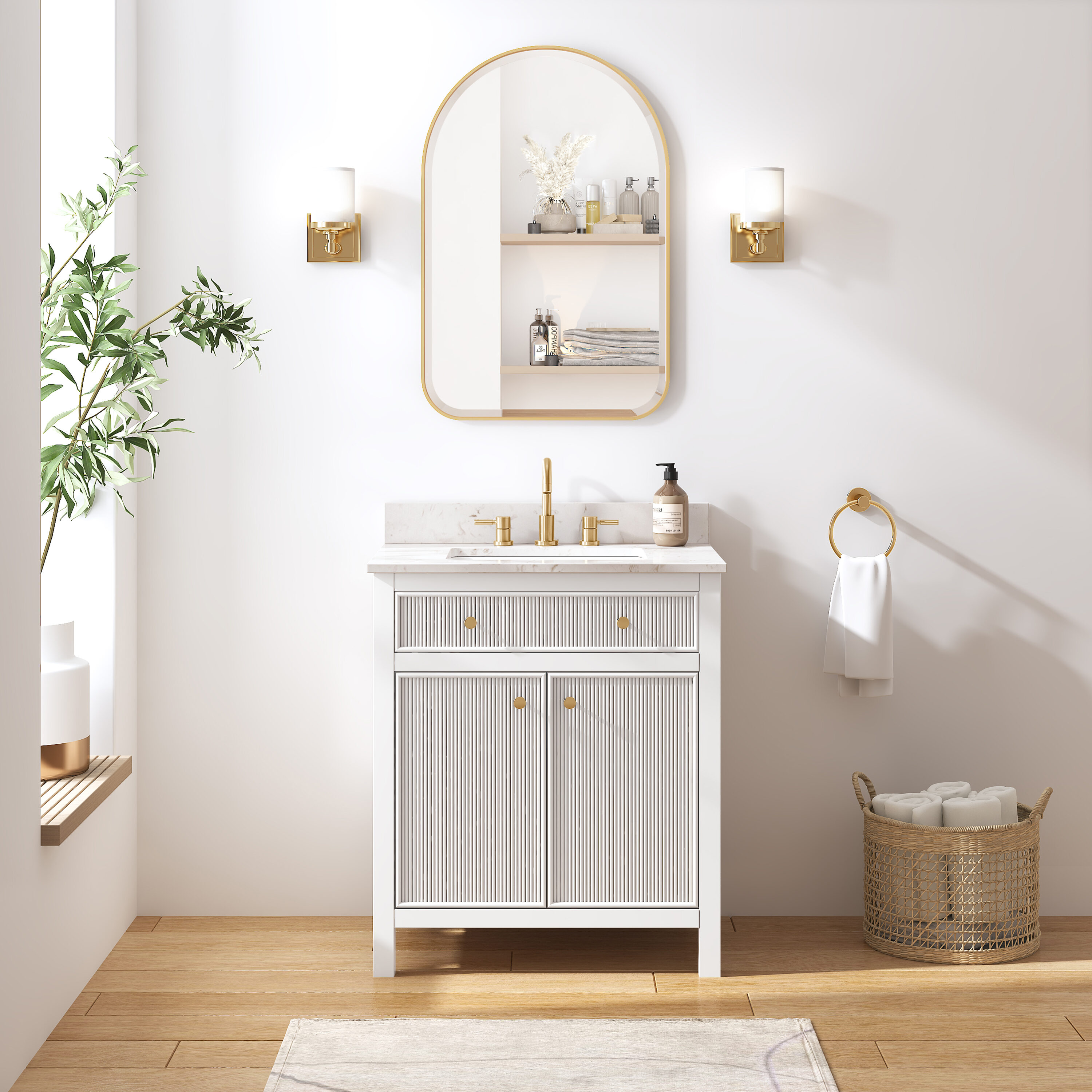 36 Contemporary Bathroom Vanity with Top Sink, 2 Soft Close Doors, and 6  Drawers, Gray - ModernLuxe