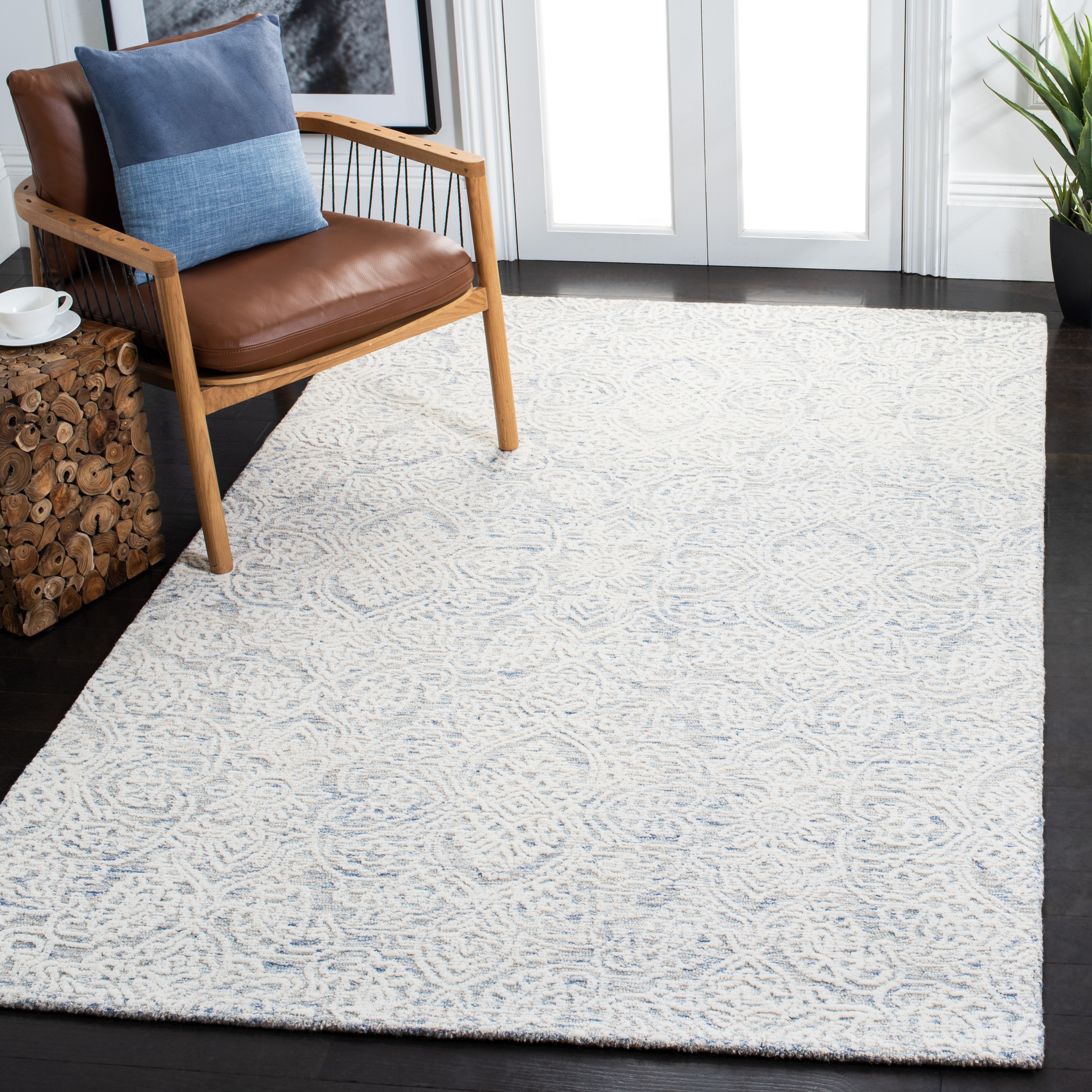 Safavieh MET998L-3 Metro Lorenzina 3 x 5 (ft) Tufted Wool Light Blue/Ivory Rectangular Indoor Floral/Botanical Farmhouse/Cottage Throw rug