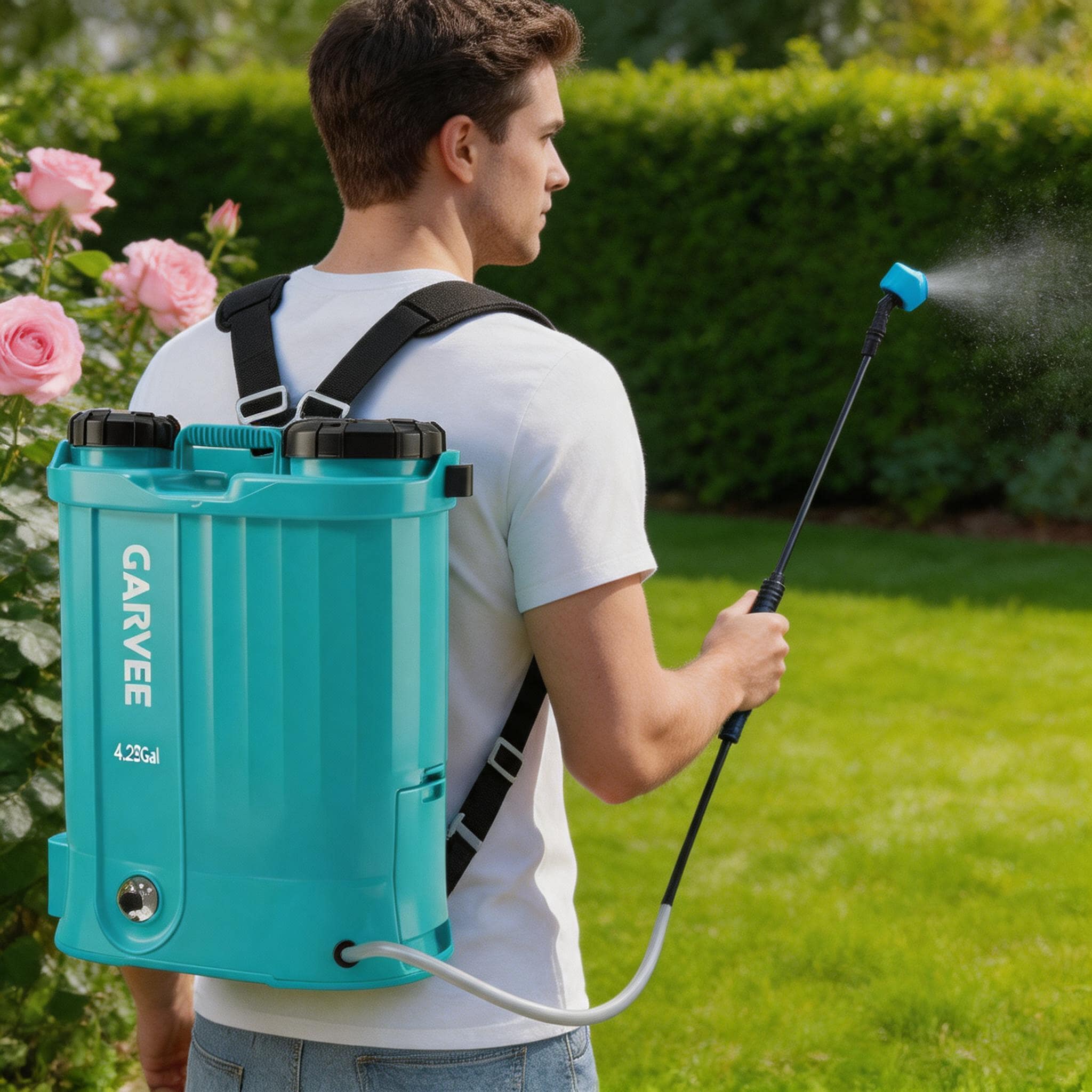 Encore Beets 4.23 Gal Electric Backpack Sprayer 18V 2Ah Cordless Battery 0-65 PSI Variable Pressure Wide Mouth Lid For Outdoor Spraying Tasks
