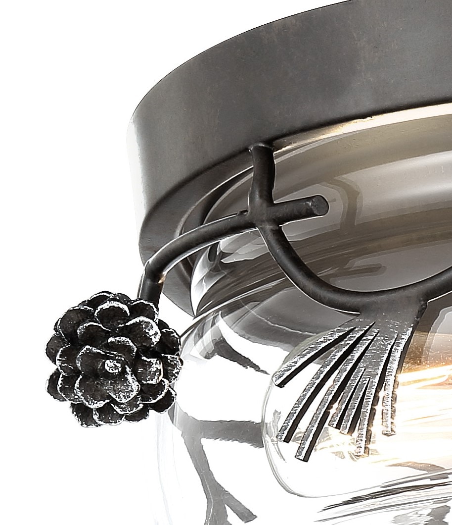Weathered Spruce Silver Glass Drum Indoor/Outdoor Flush Mount