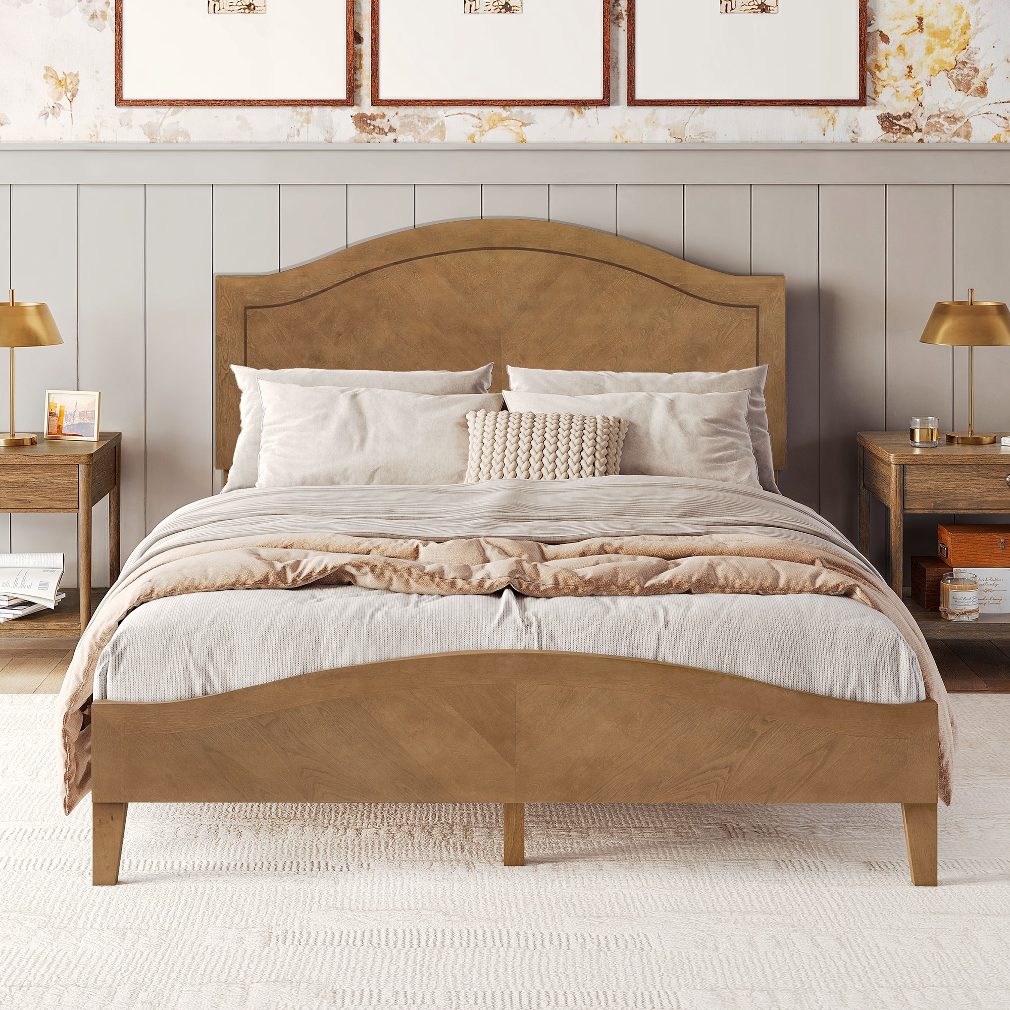 LUE BONA CR-006-04LS Burlywood Queen Wood Platform Bed