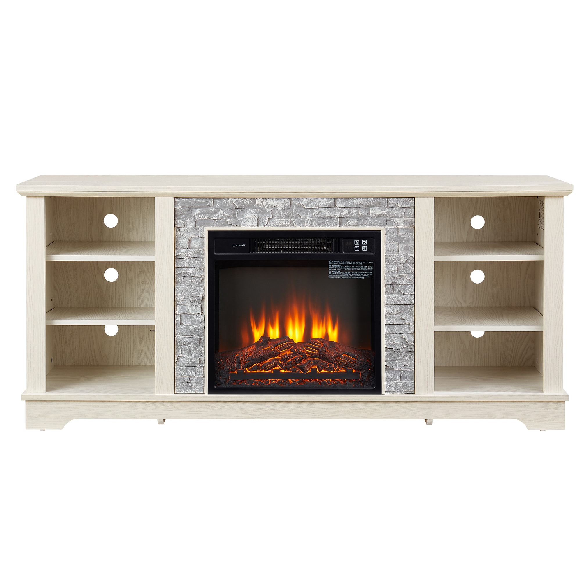 SINOFURN SYC160010BG 58.3-Inches W Off White TV Stand with LED Corner or flat wall Electric Fireplace