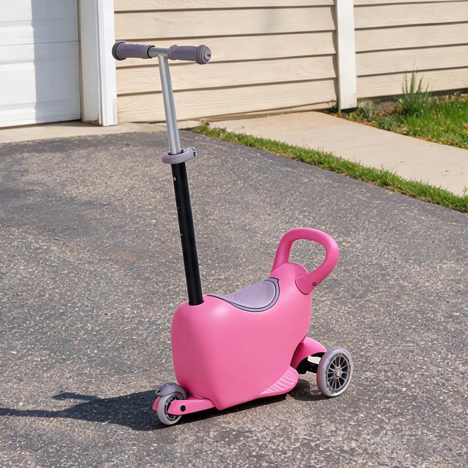 Watnature PP and Metal 3-in-1 Kids Scooter Warm Pink Push Walker and Sliding Car Adjustable Ride-On for Ages 2-6