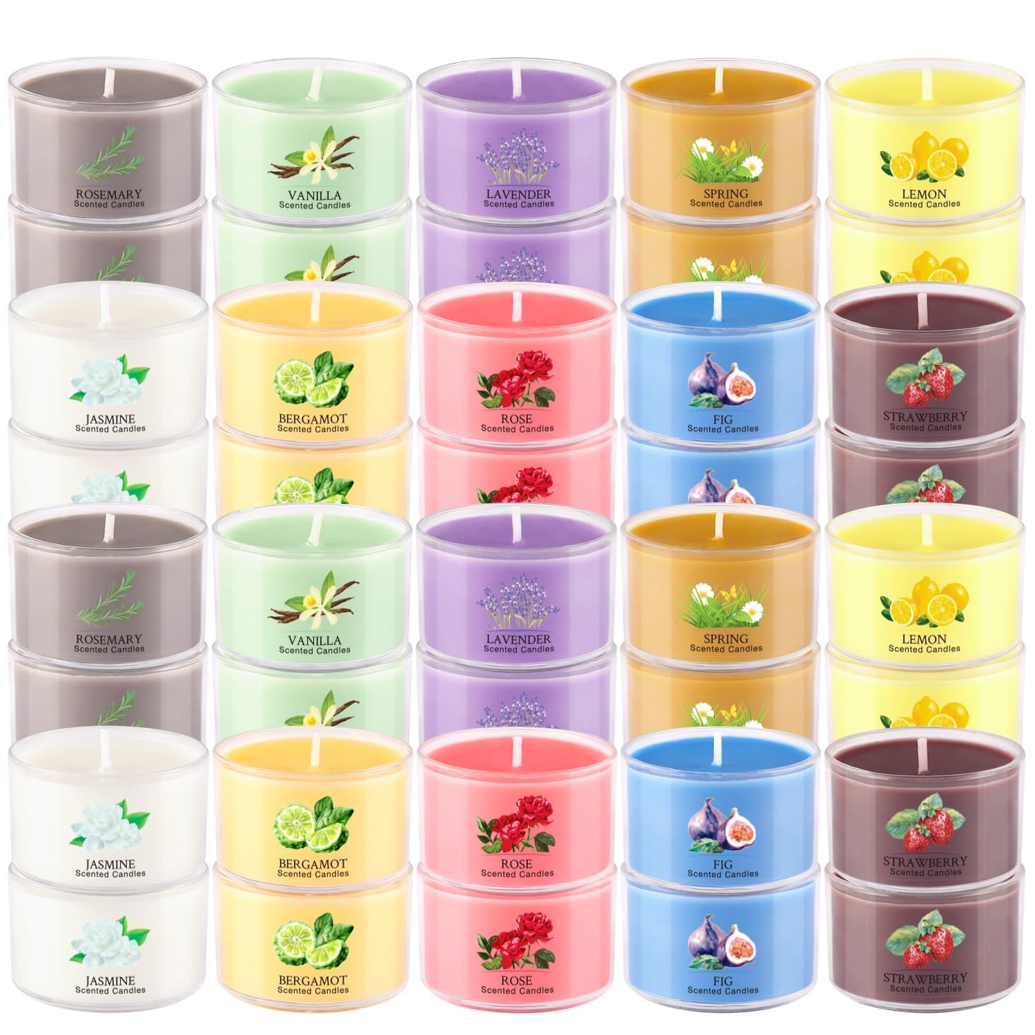 Phewnyzo 40 Piece Scented Candle Set 10 Fragrances Natural Soy Wax