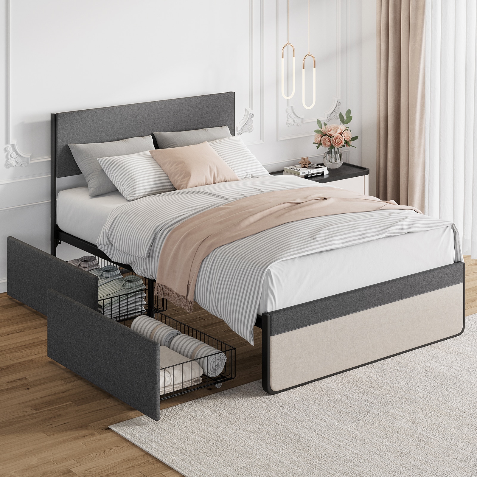 WhizMax Gray Full Wood Platform Bed With Storage In The Beds Department ...