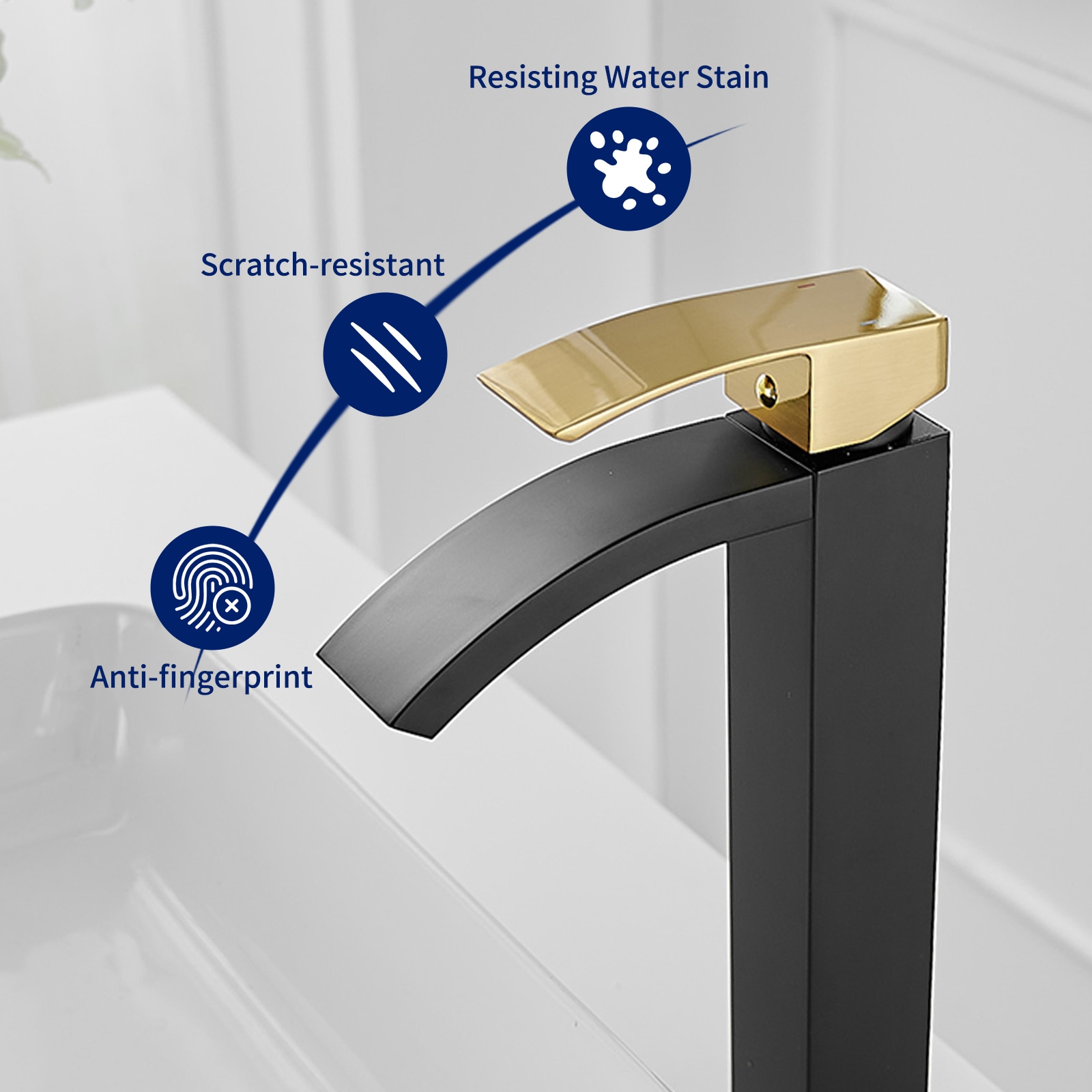 Gold and Black Waterfall Single Handle Vessel Sink Faucet