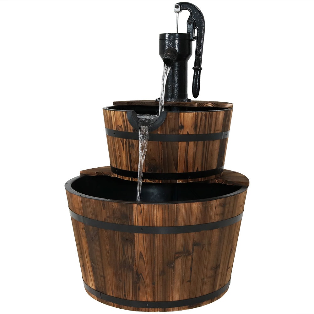 Sunnydaze Decor DSL-055 37.5-in H Wood Tiered Outdoor Fountain Pump Included