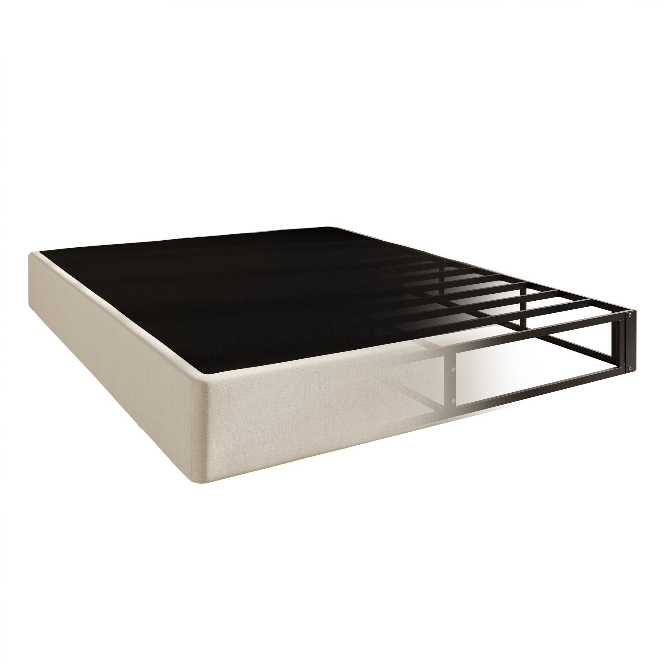 Twin Gray Upholstered Linen Metal Box Spring