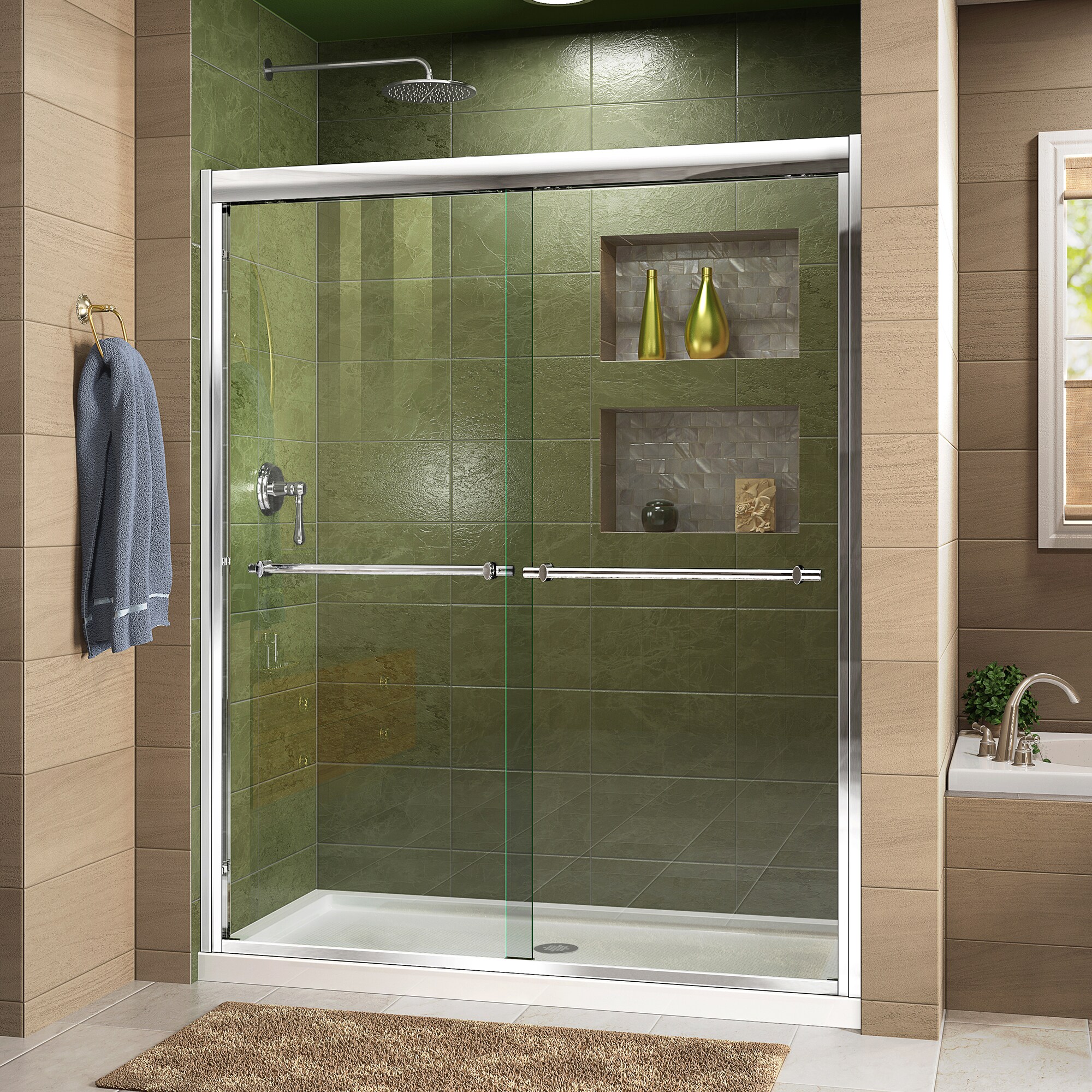 DreamLine Duet Chrome 56-in to 60-in W x 72.0-in H Framed Bypass Sliding Shower door 5/16-in Thick Clear Glass