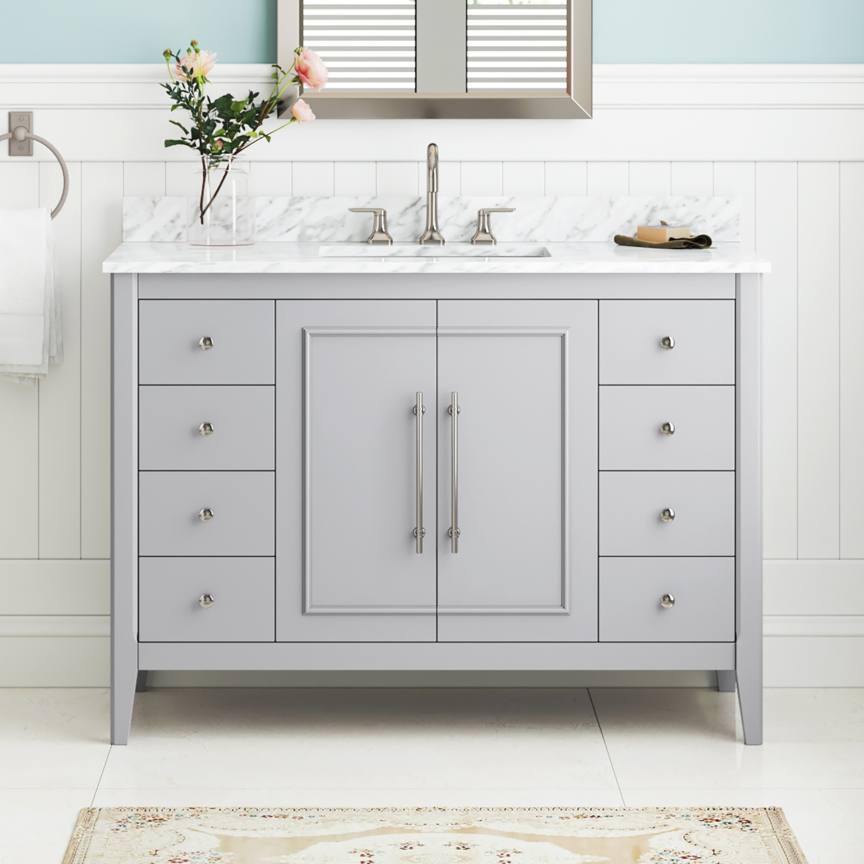allen + roth L22014-VS48-TG Lorelai 48-in True Gray Undermount Single sink Bathroom Vanity with White Natural marble Top