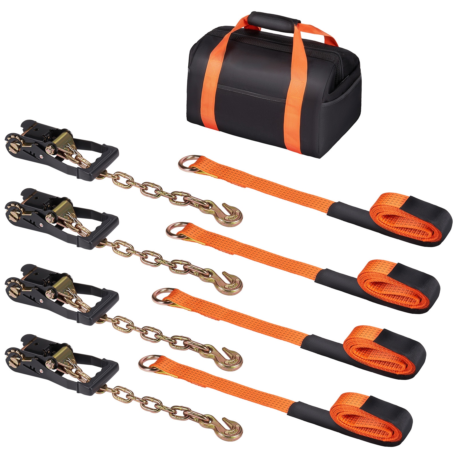GIVIMO 2-in x 120-in Car Tie Down Strap with Chain Anchors - 5865-lb Working Load - 11023-lb Breaking Strength - Lasso-Style Tire Straps with Heavy Duty Ratchets - 4-Pack - for Car ATV SUV UTV Truck
