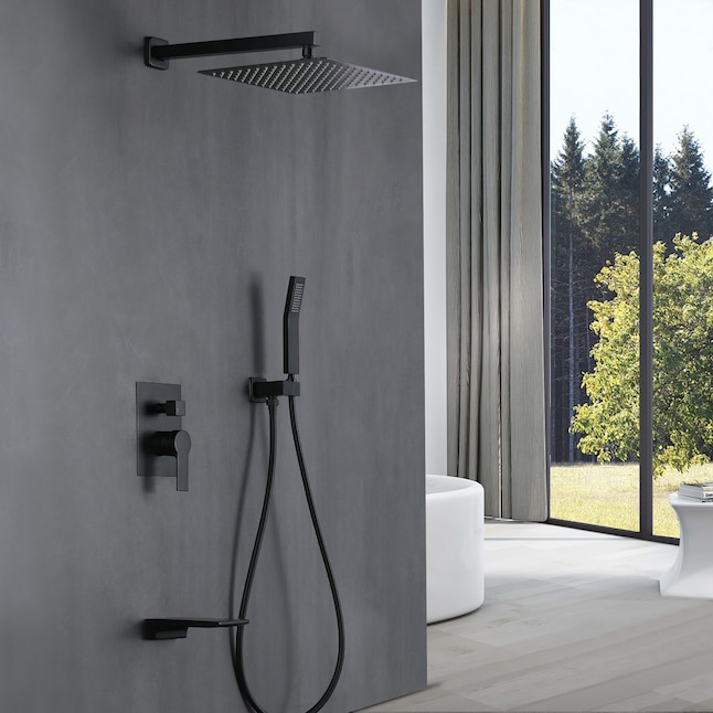 WELLFOR 12-inch Wall Mount Shower System Matte Black Dual Head ...