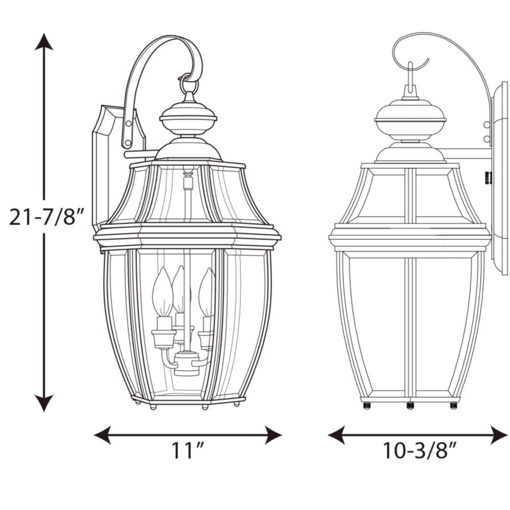 New Haven Black 3-Light Outdoor Wall Lantern with Clear Beveled Glass