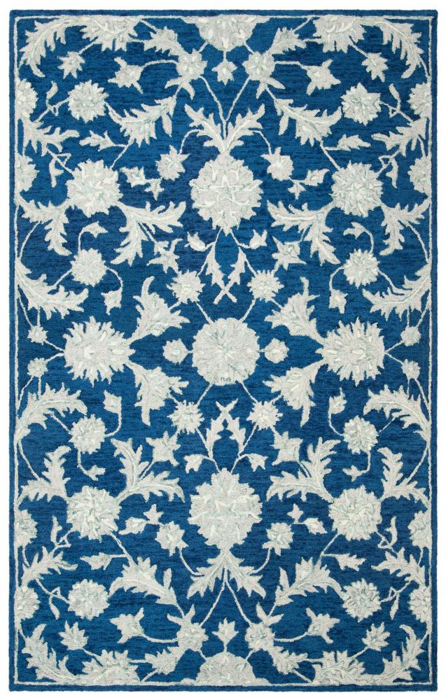Navy and Grey Hand-Tufted Wool Floral 4' x 6' Rug
