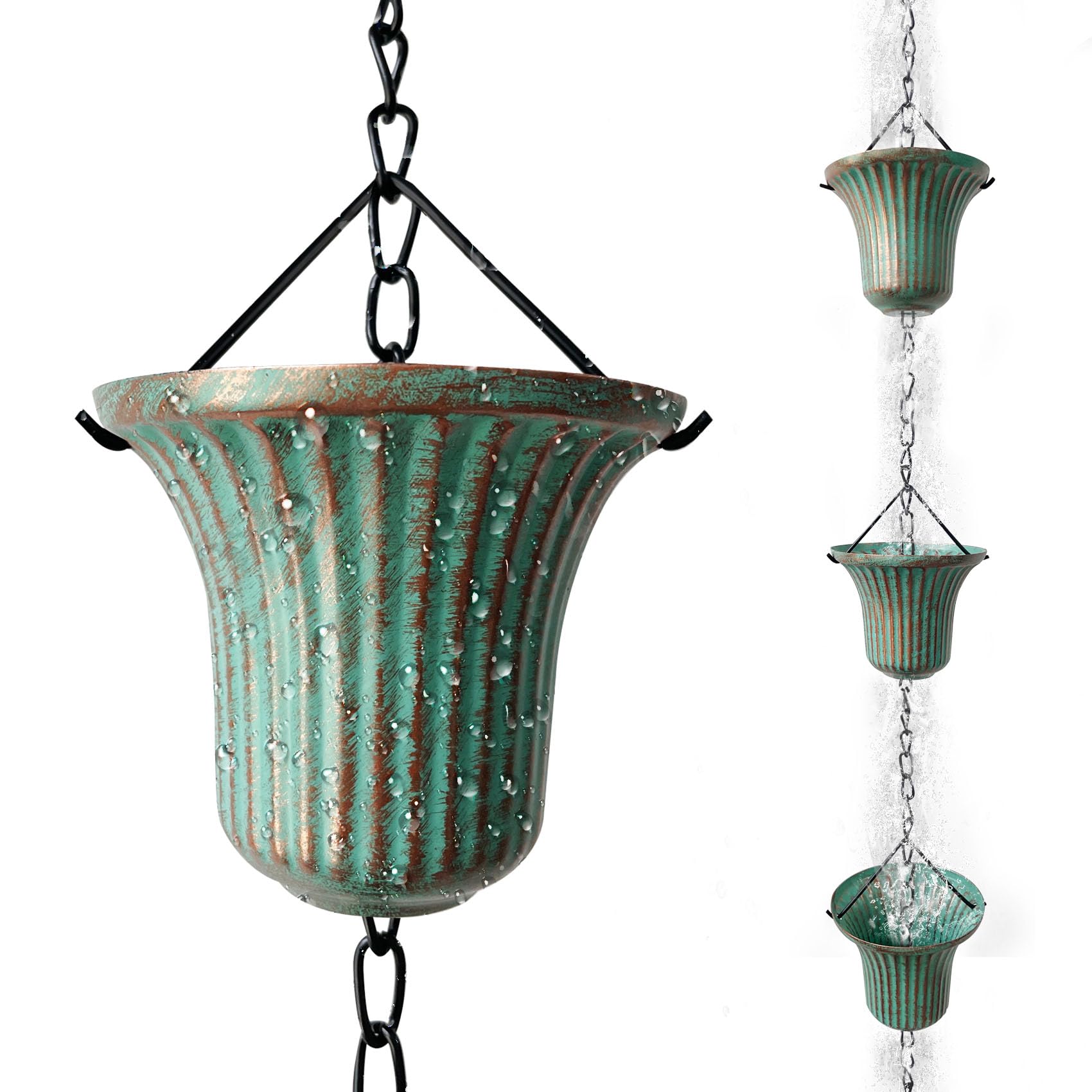 Afoxsos  8 Point 7 FT Rain Chain for Gutters Decorative Bronze Bell Cups Outdoor Downspout Replacement for Eaves Drainage Garden Yard