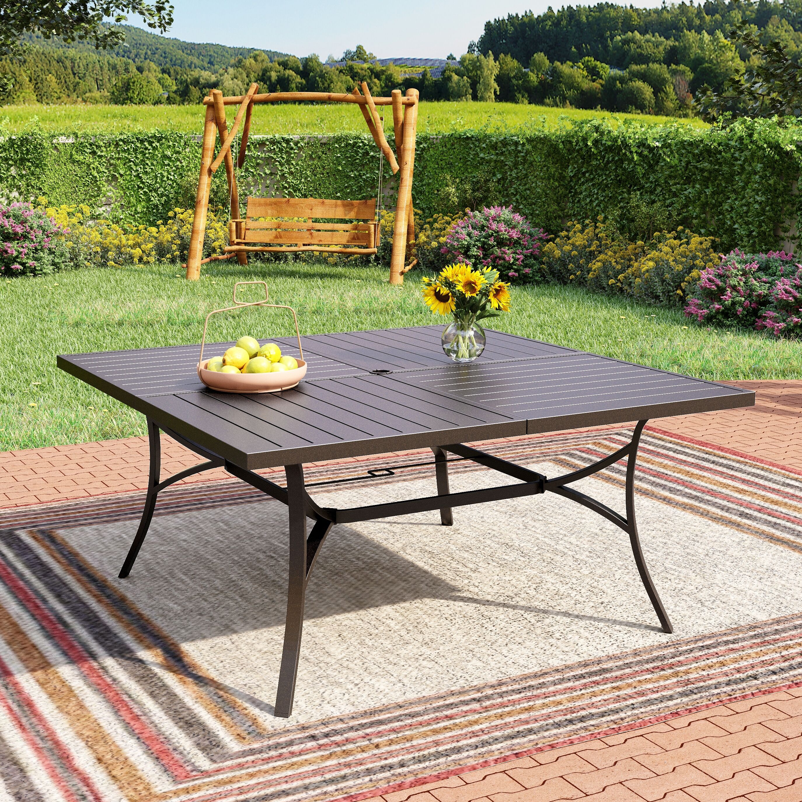 Sunshine Valley PV-452 Outdoor Table Square Outdoor Dining Table 60-in W x 60-in L with Umbrella Hole