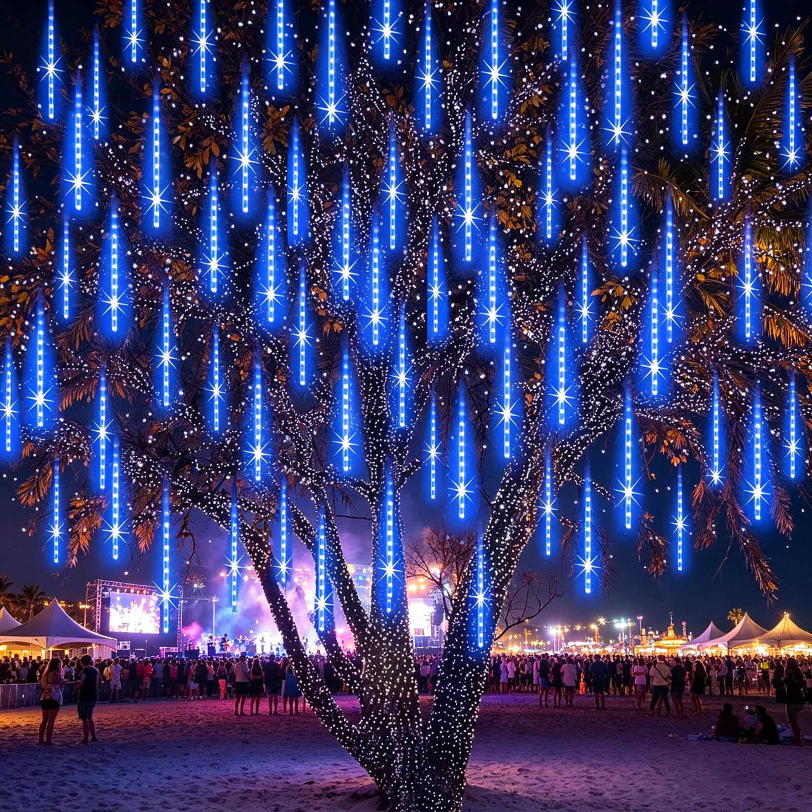DYRCJ  Meteor Shower Lights Outdoor Blue Falling Rain Drop Snowfall Icicle Cascading String Light 12 Inch 10 Tubes durable home and garden
