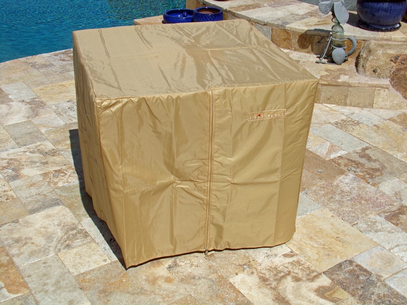 Tan Heavy Duty Waterproof Square Propane Fire Pit Cover
