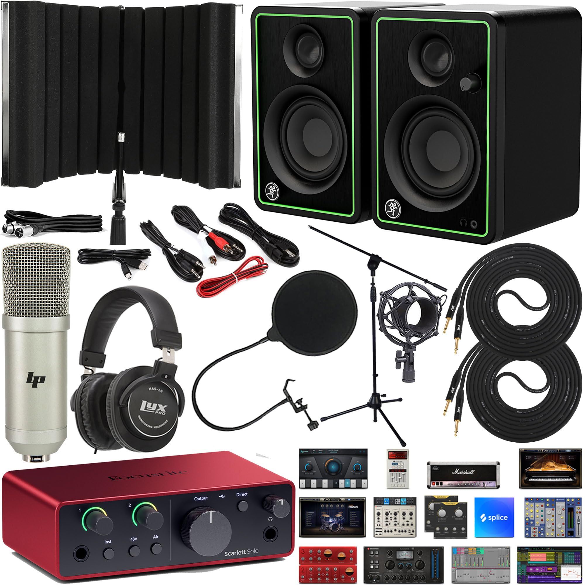 Scarlett Solo 4th Gen USB C Recording Bundle Interface Monitors Mic Headphones Shield