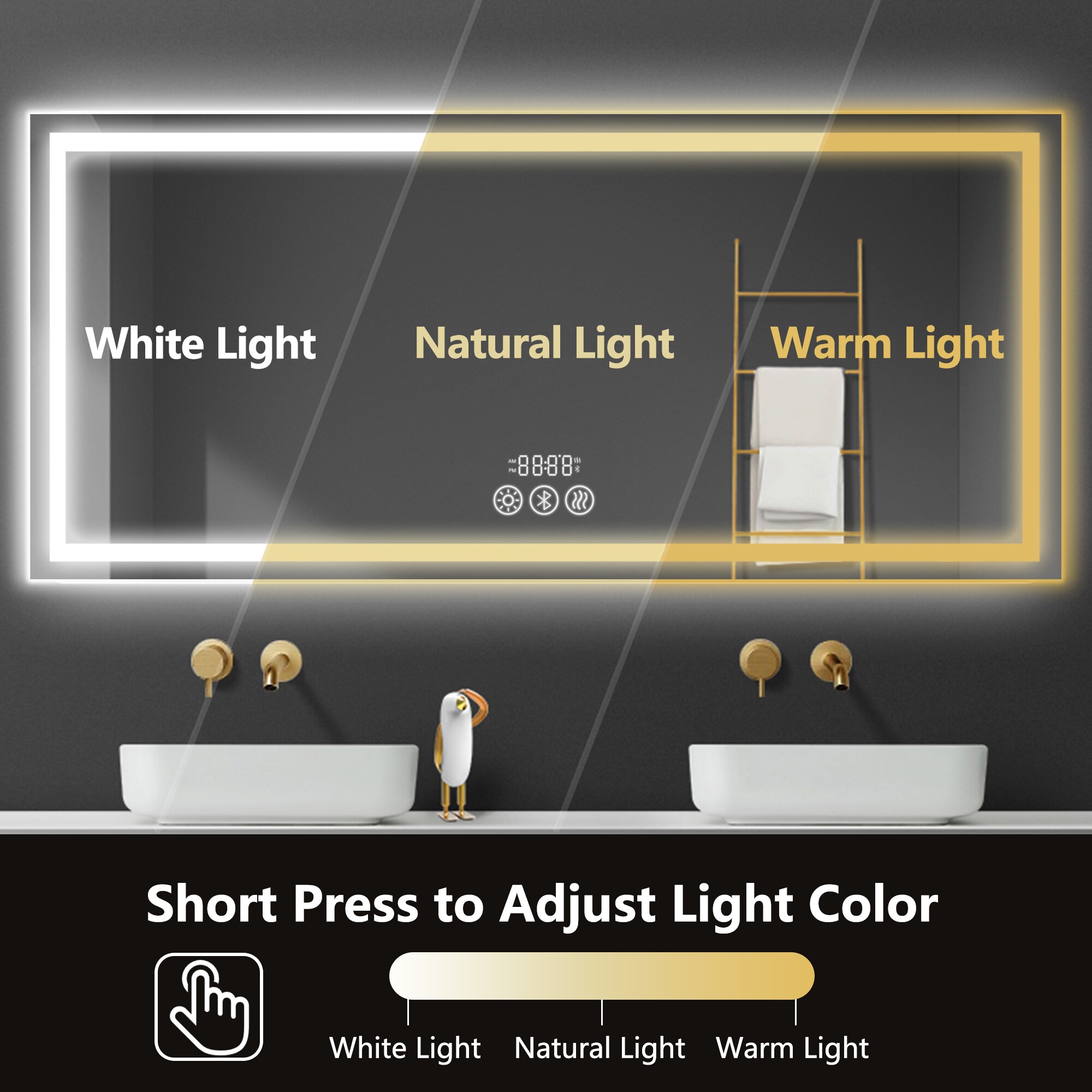 NeuType 35-in W x 78-in H LED Lighted Clear Rectangular Fog Free Framed ...