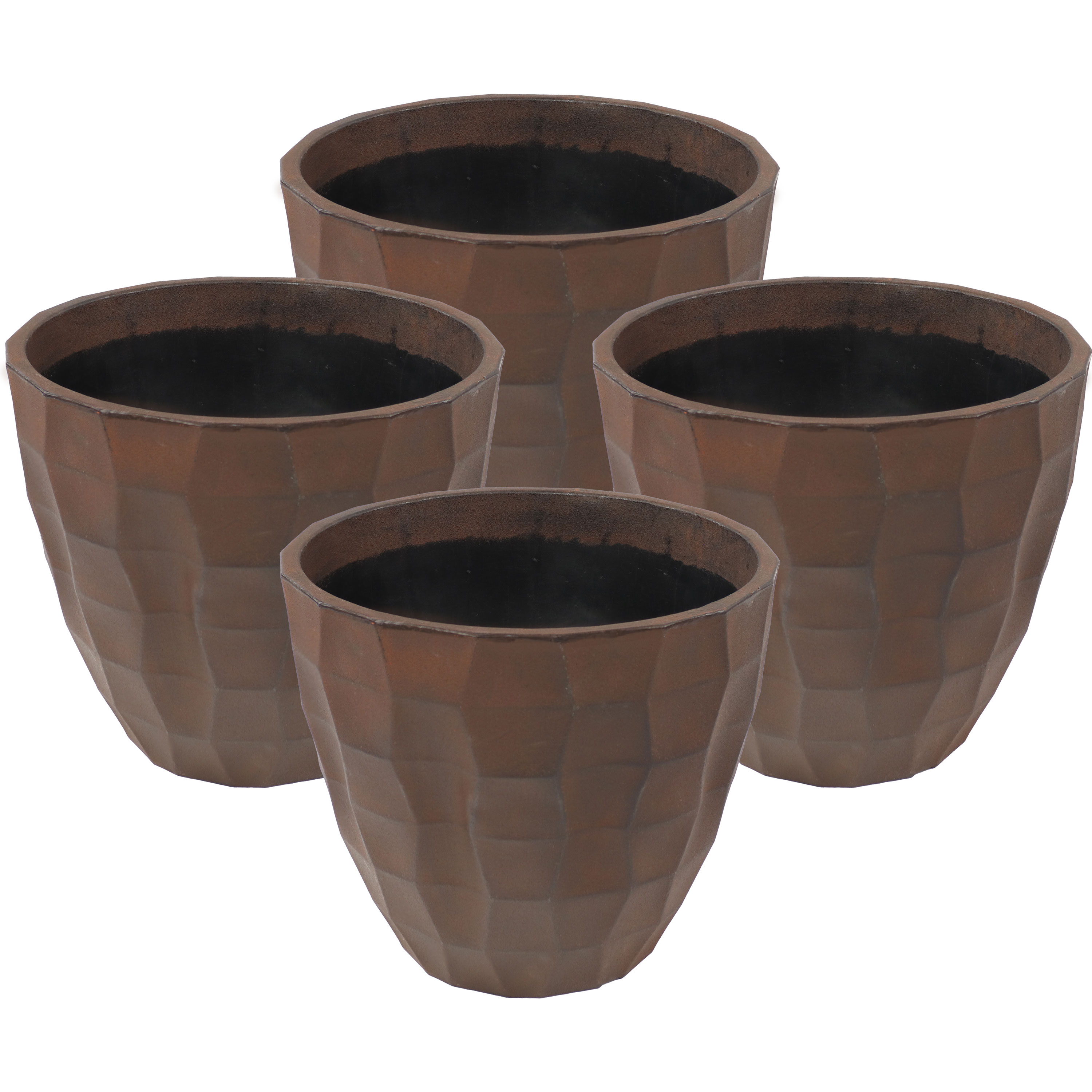 Sunnydaze Decor DG-946-4PK 4 -Pack Round 14.0-Inches W Medium Brown Resin Outdoor Planter